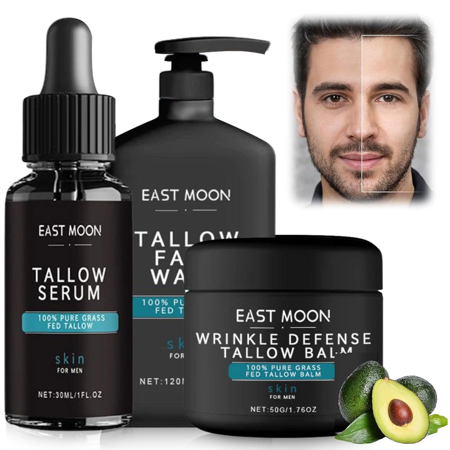 3PCS Wrinkle Defense Tallow Balm,Skin Care For Men,Tallow Balm Face Moisturizer,Tallow Balm Skin Care Set for Men (Tallow Facial Cream+Tallow Serum+Tallow Face Wash)