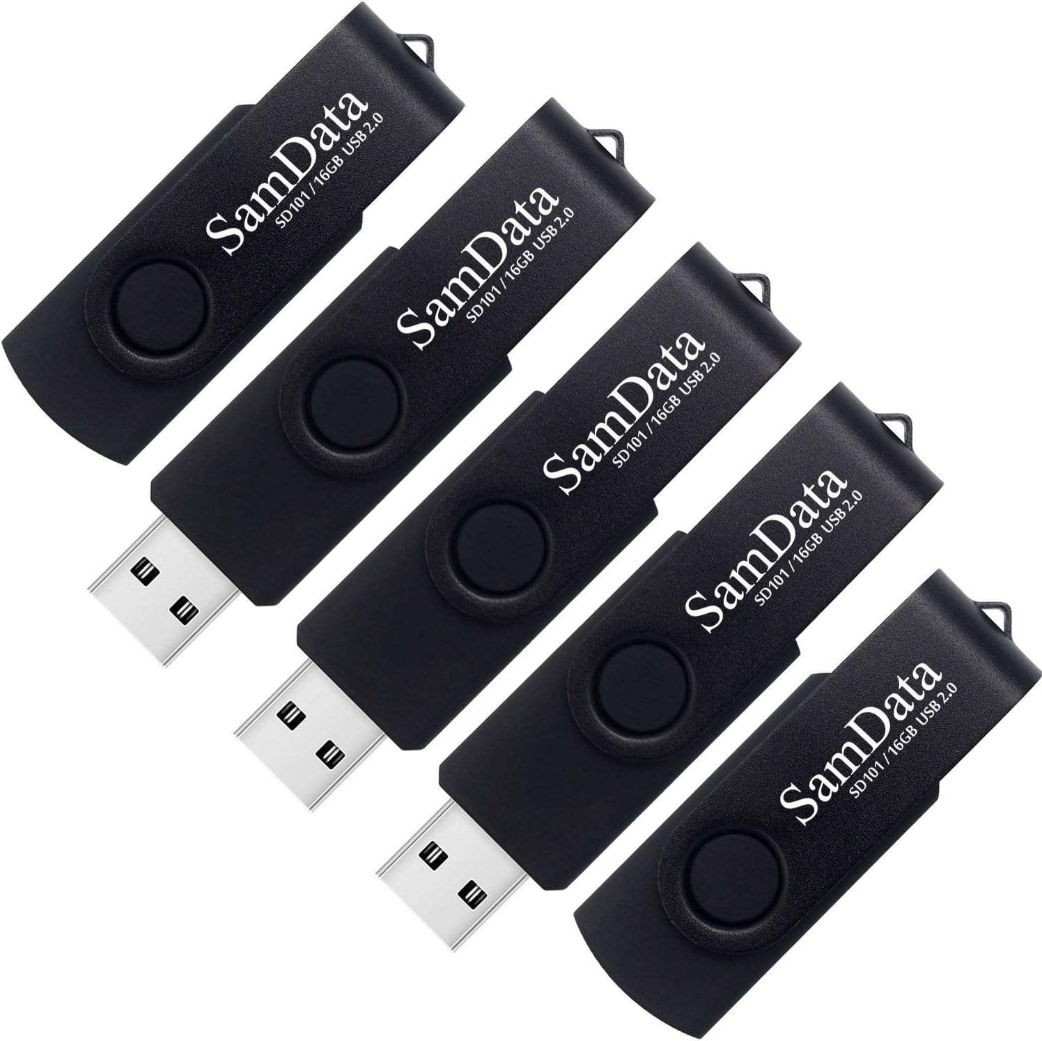 USB Flash Drive 16GB 5 Pack USB 2.0 Thumb Drive Swivel Memory Stick Data Storage Jump Drive Zip Drive Drive with Led Indicator (Black, 16GB-5Pack)