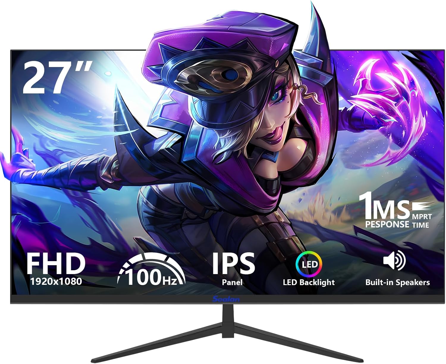 27 inch Gaming Monitor IPS 100Hz Computer Monitor Built-in Speakers Full HD 1920 x 1080P with HDMI VGA Interface Eye Care Frameless 100 x 100mm VESA with 3-Side Virtually Borderless Design