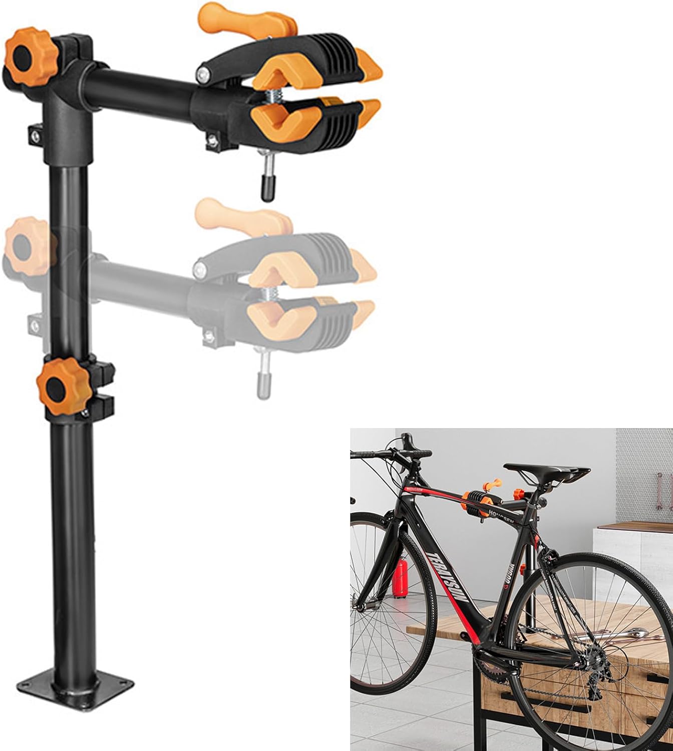 Dreamoon Bike Repair Stand Bench Wall Mount, Adjustable Clamp Workbench Rack for Road & Mountain Bikes, Heavy Duty Bike Workstand Tool Holder for Maintenance & Storage