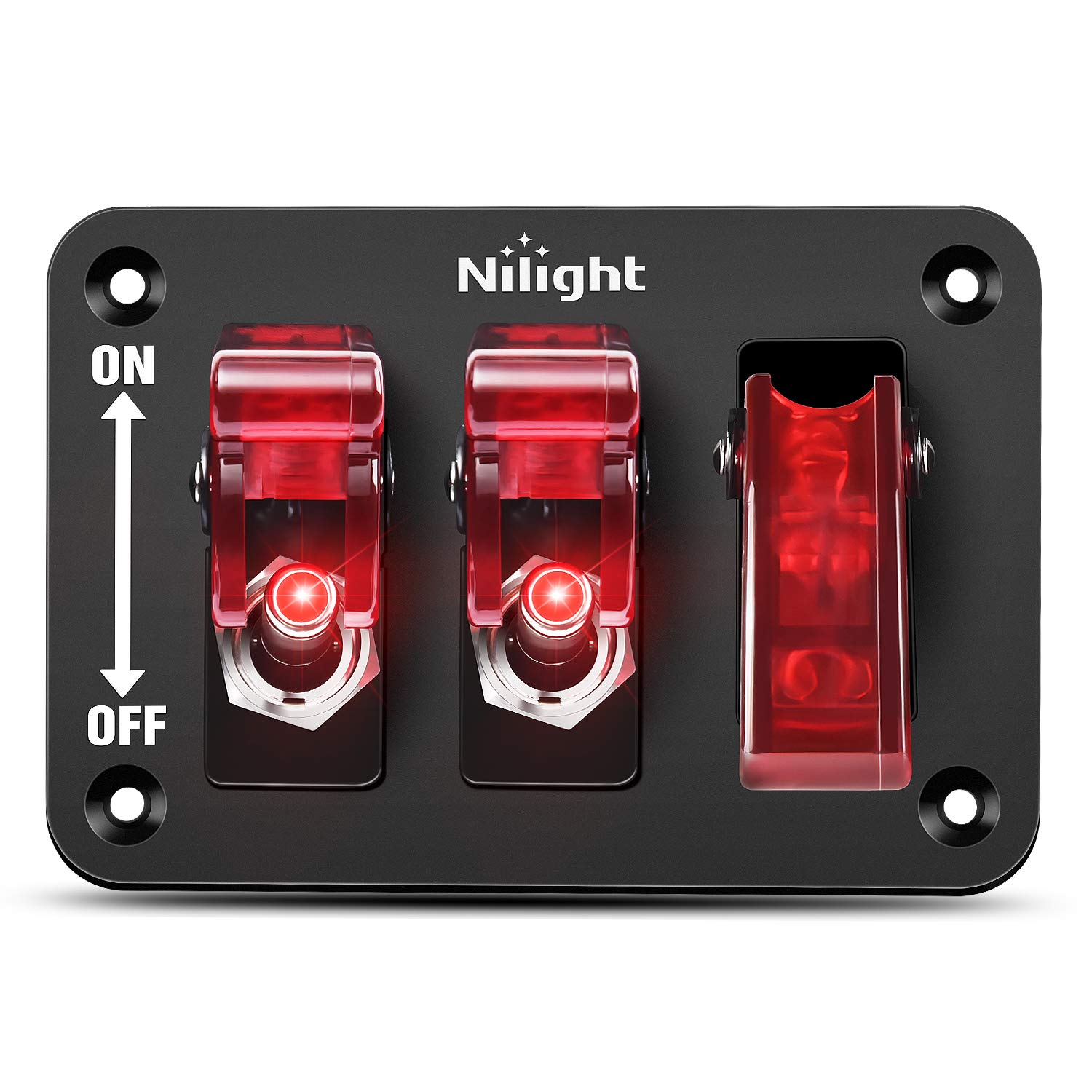 Nilight 3 Gang Toggle Switch 12V Rocker Switch Panel with LED Light and Flip Cover Heavy-Duty ON/Off Switch Plate 3 Pin SPST，2 Years Warranty