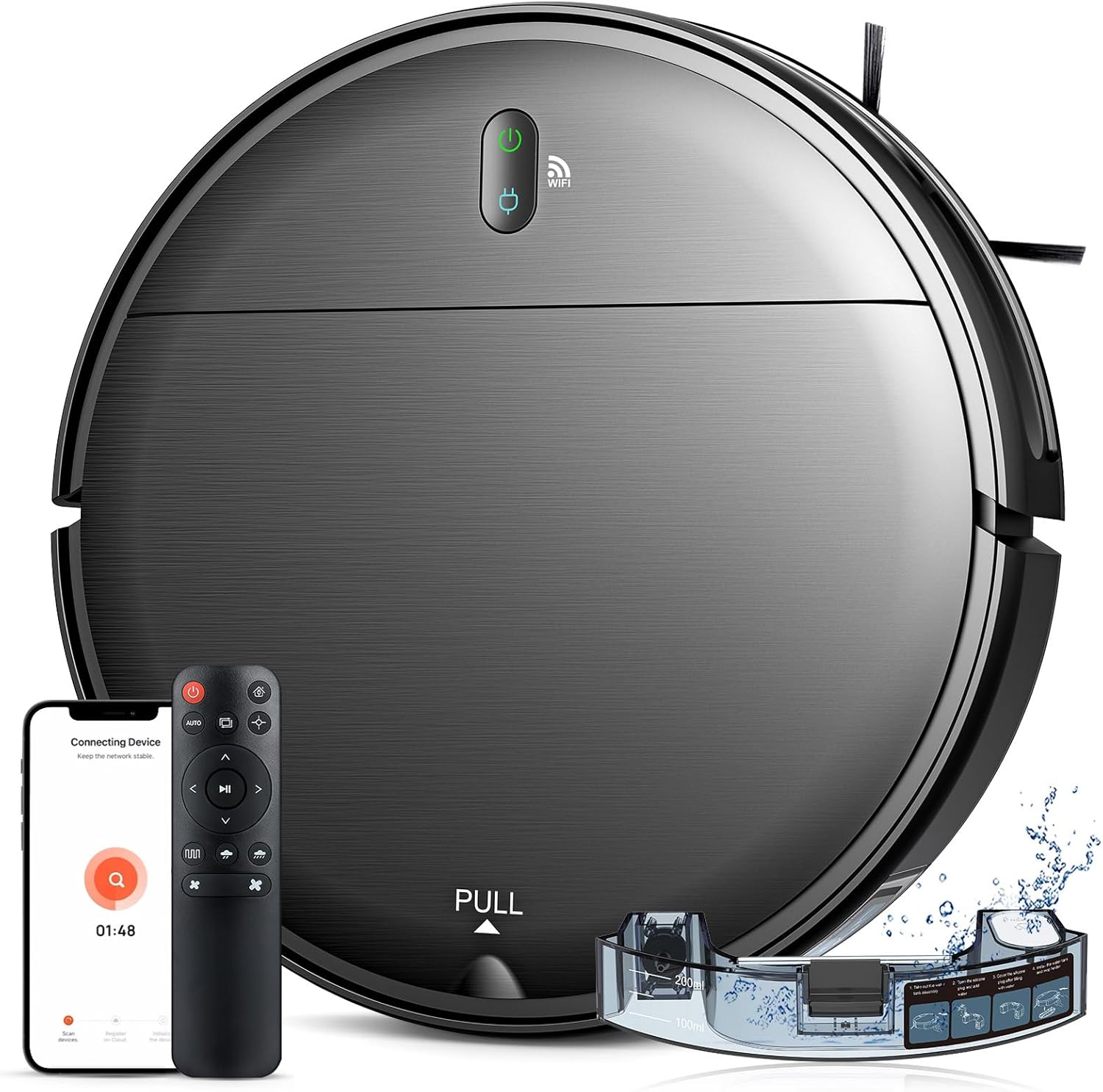 MAMNV Robot Vacuum and Mop Combo, WiFi/App, Robotic Vacuum Cleaner with Schedule, 2 in 1 Mopping Robot Vacuum with Watertank and Dustbin, Self-Charging, Slim, Ideal for Hard Floor, Pet Hair, Carpet