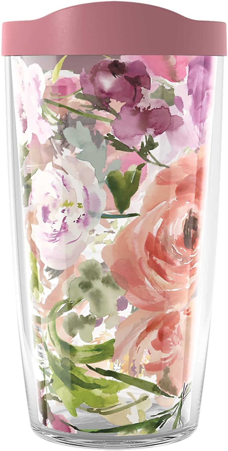 Tervis Kelly Ventura – Floral Collection Made in USA Double Walled Insulated Tumbler Travel Cup Keeps Drinks Cold & Hot, 16oz – Classic, Heather Rose