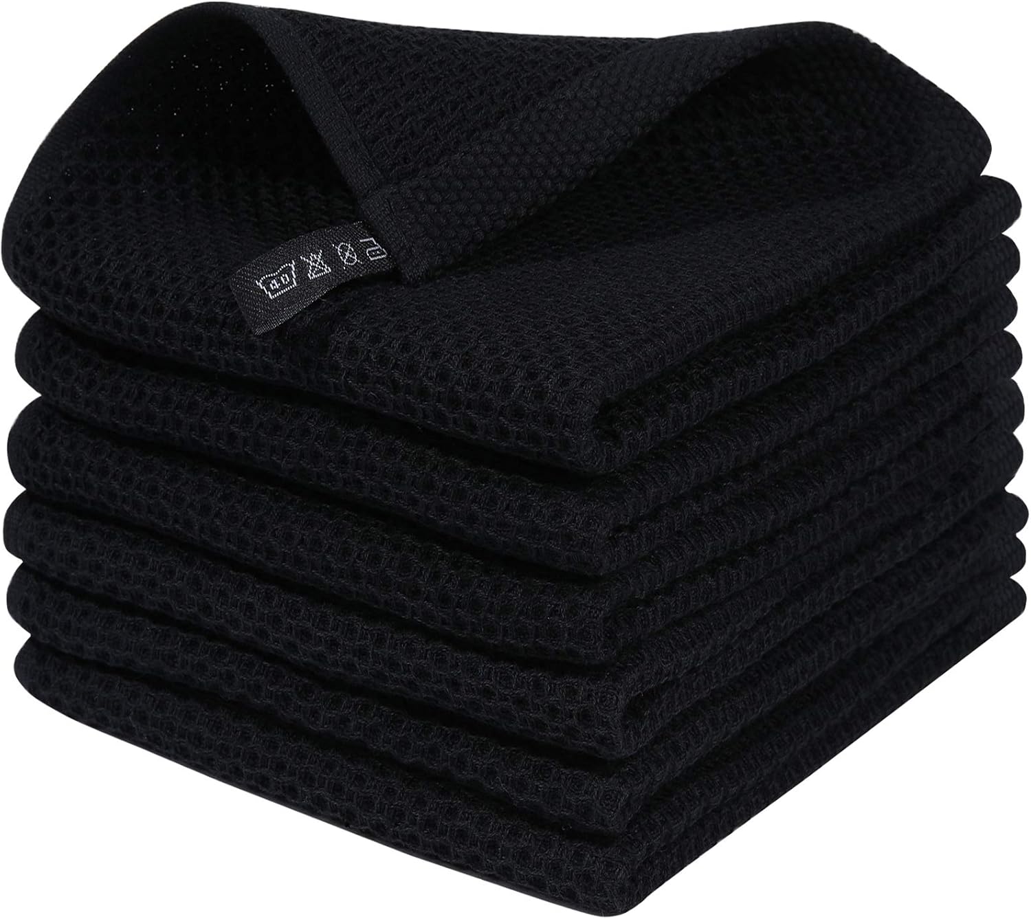 Homaxy 100% Cotton Waffle Weave Kitchen Dish Cloths, Ultra Soft Absorbent Quick Drying Dish Towels, 12 x 12 Inches, 6-Pack, Black