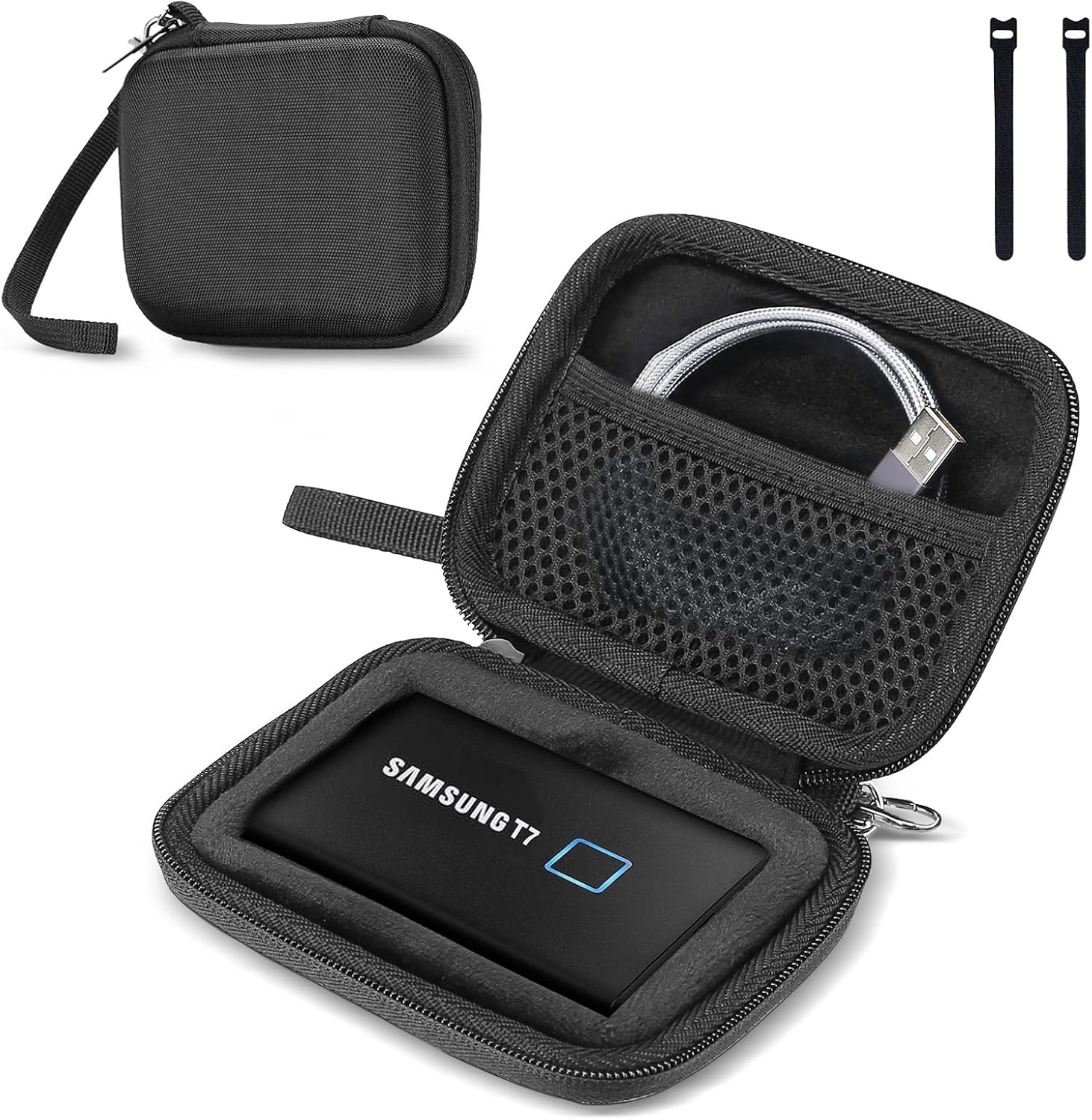 ProCase Hard Carrying Case Compatible for Samsung T7/ T7 Touch Portable SSD with 2 Cable Ties, Shockproof Travel Organizer for T7/ T7 Touch 500GB 1TB 2TB USB 3.2 External Solid State Drives -Black