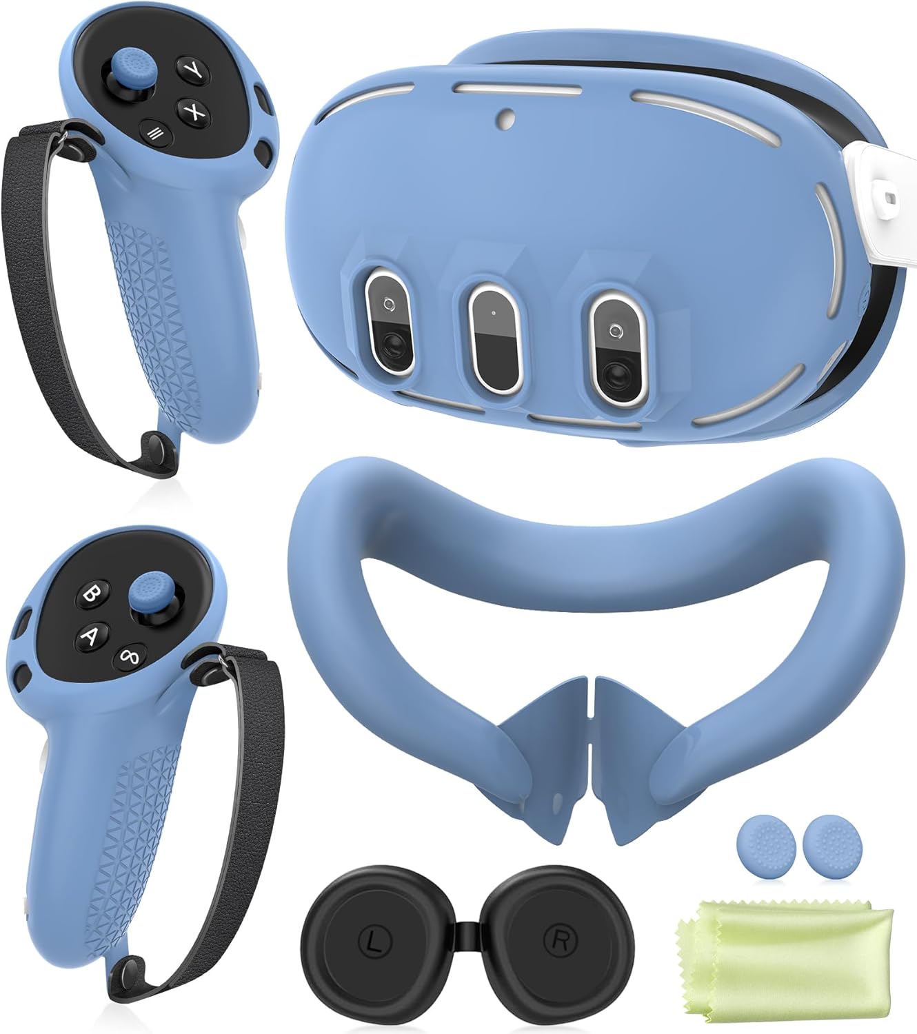 Silicone Cover Set Compatible with Oculus/Meta Quest 3, VR Accessories Protective Cover Includes Controller Grips, Front Shell Headset Cover and Face Cover (Haze Blue)