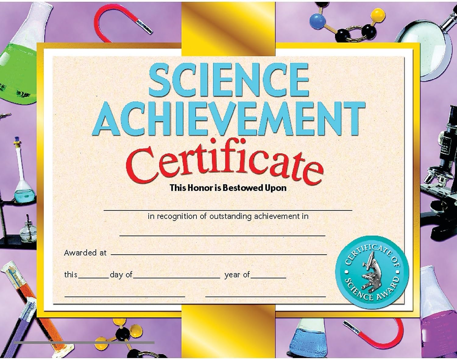 Hayes Science Achievement Certificate, 8.5″ x 11″, Pack of 30