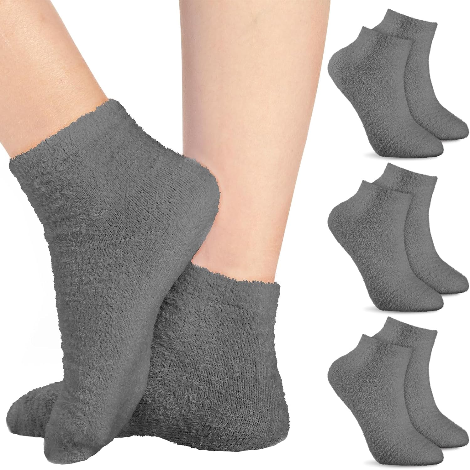 Janmercy 3 Pairs Aloe Socks Moisturizing Spa Socks Infused Socks Gel Sleeping Fuzzy Socks Dry Feet Socks Non Slip Lotion Socks for Women Men Repairing Softening Dry Cracked Feet(Gray)