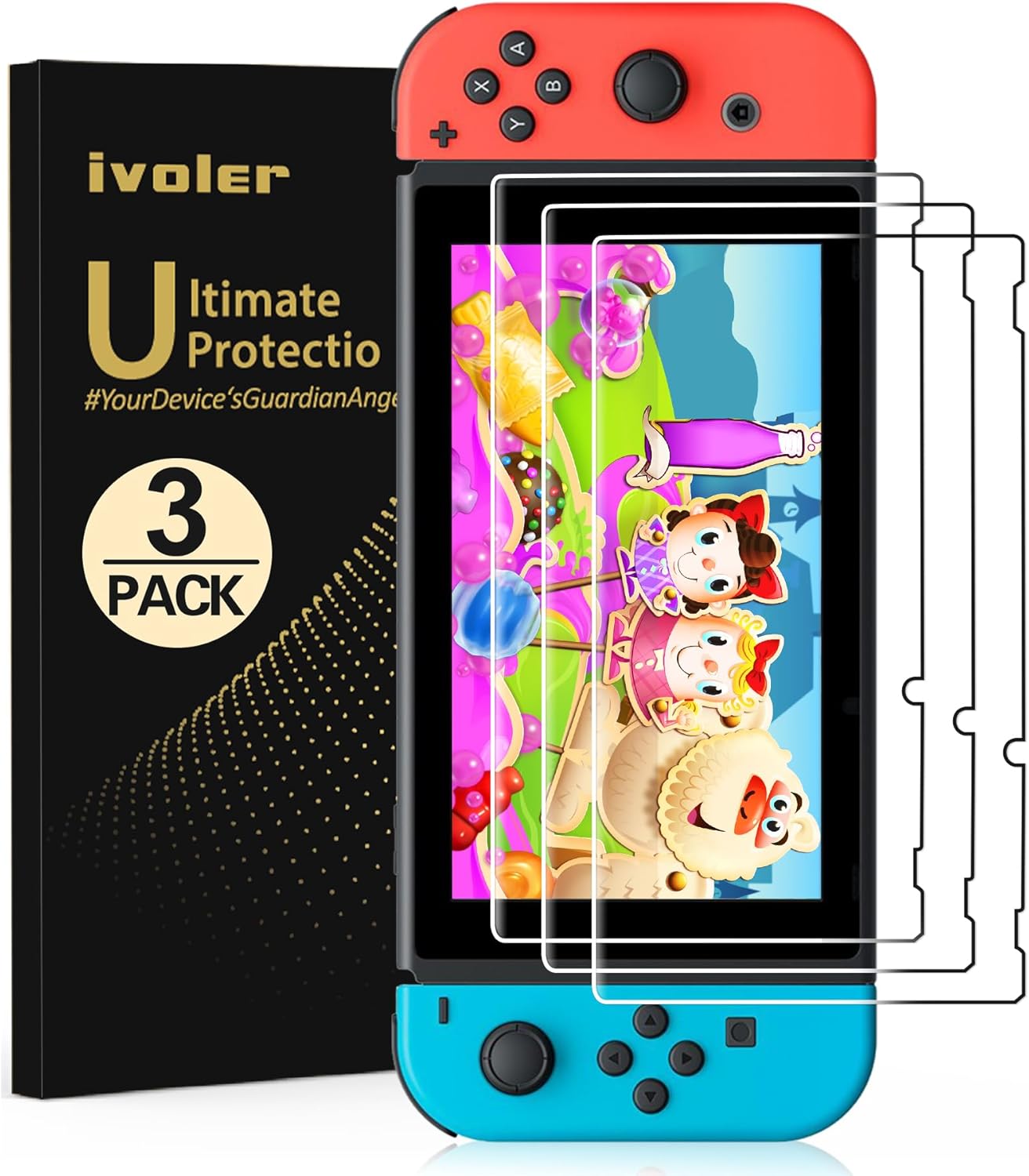 ivoler 3-Pack Screen Protector Tempered Glass for Nintendo Switch 6.2”, Transparent HD Clear Anti-Scratch Screen Protector Compatible Nintendo Switch 6.2”