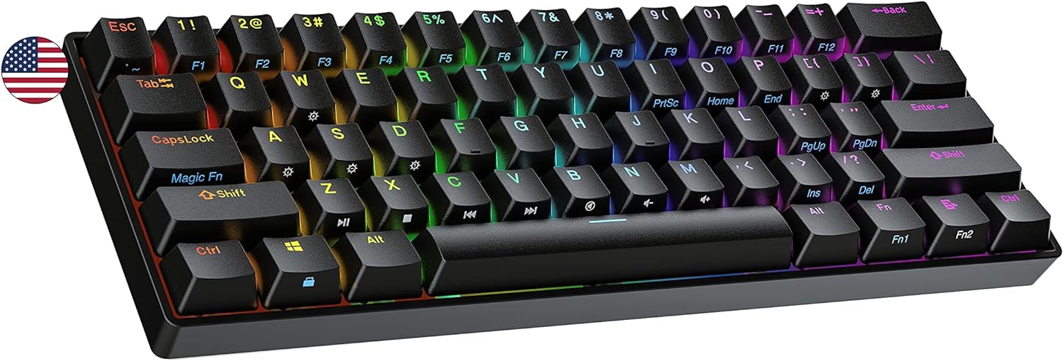 Ranked N60 Nova 60% Form Factor | Hot Swappable Mechanical Gaming Keyboard | 61 Keys Multi Color RGB LED Backlit for PC/Mac Gamer (Black, Gateron Brown)