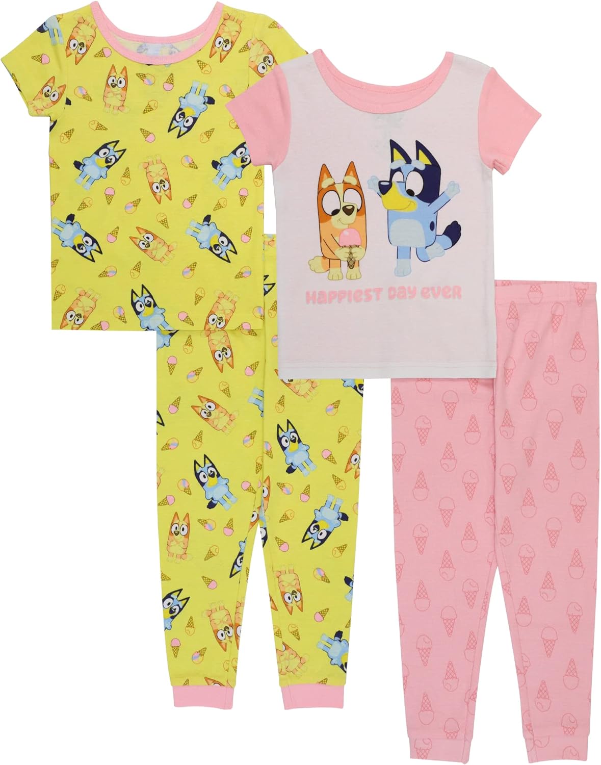 Bluey Girls’ 4-Piece Snug-fit Cotton Pajama Set, Soft & Cute for Kids