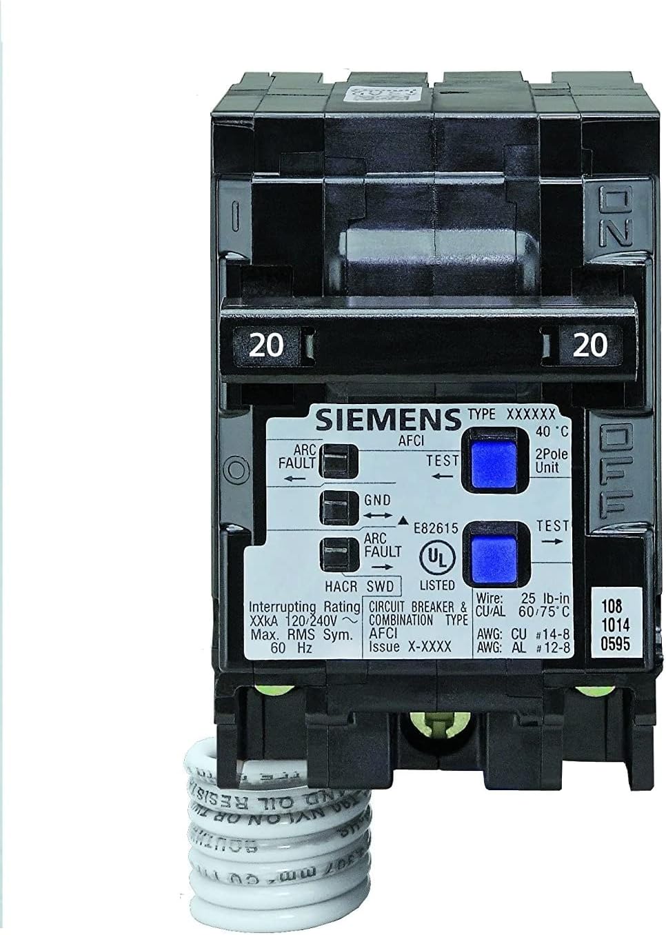 Siemens 2-Pole 120-Volt Combination Type Arc Fault Circuit Interrupter, 20 AMP