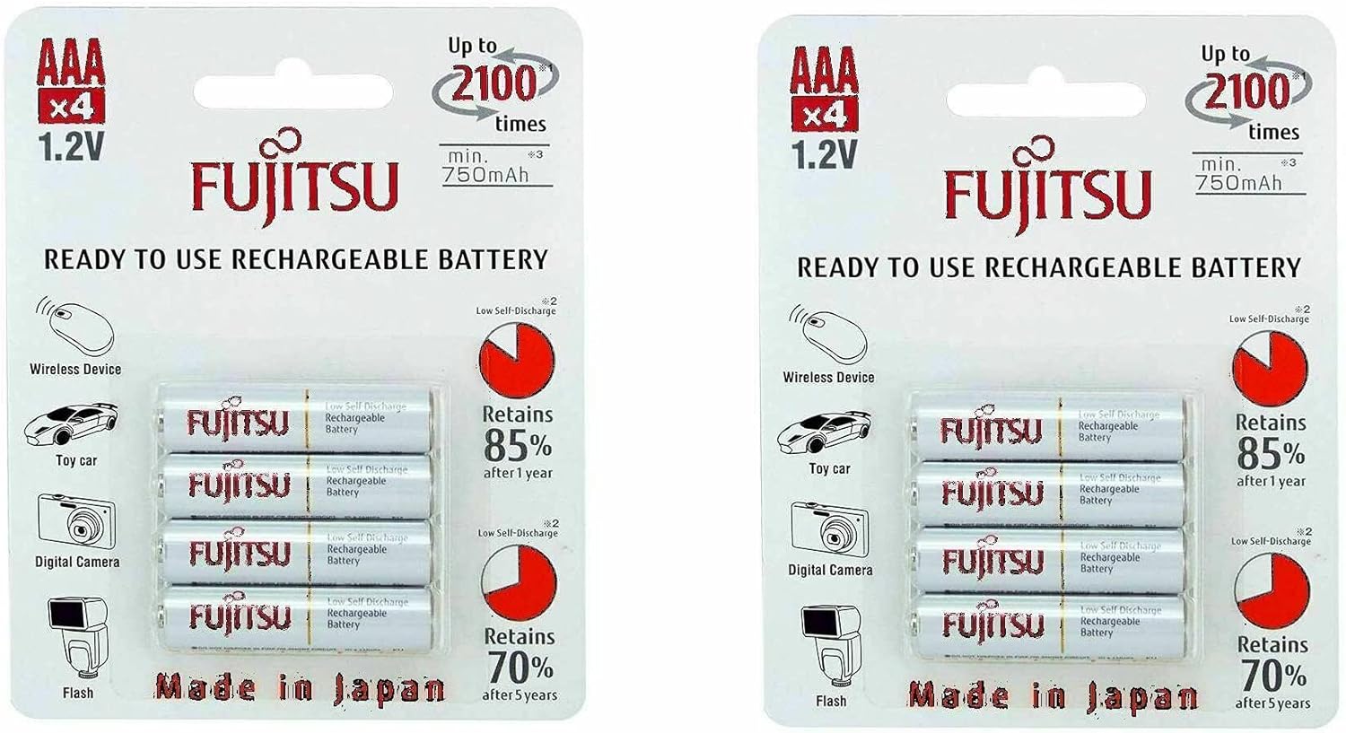 8 Fujitsu HR4UTC AAA Ready-to-use 2,100 times rechargeable battery NiMH 1.2V 800mAh (Min. 750mAh) Made in Japan