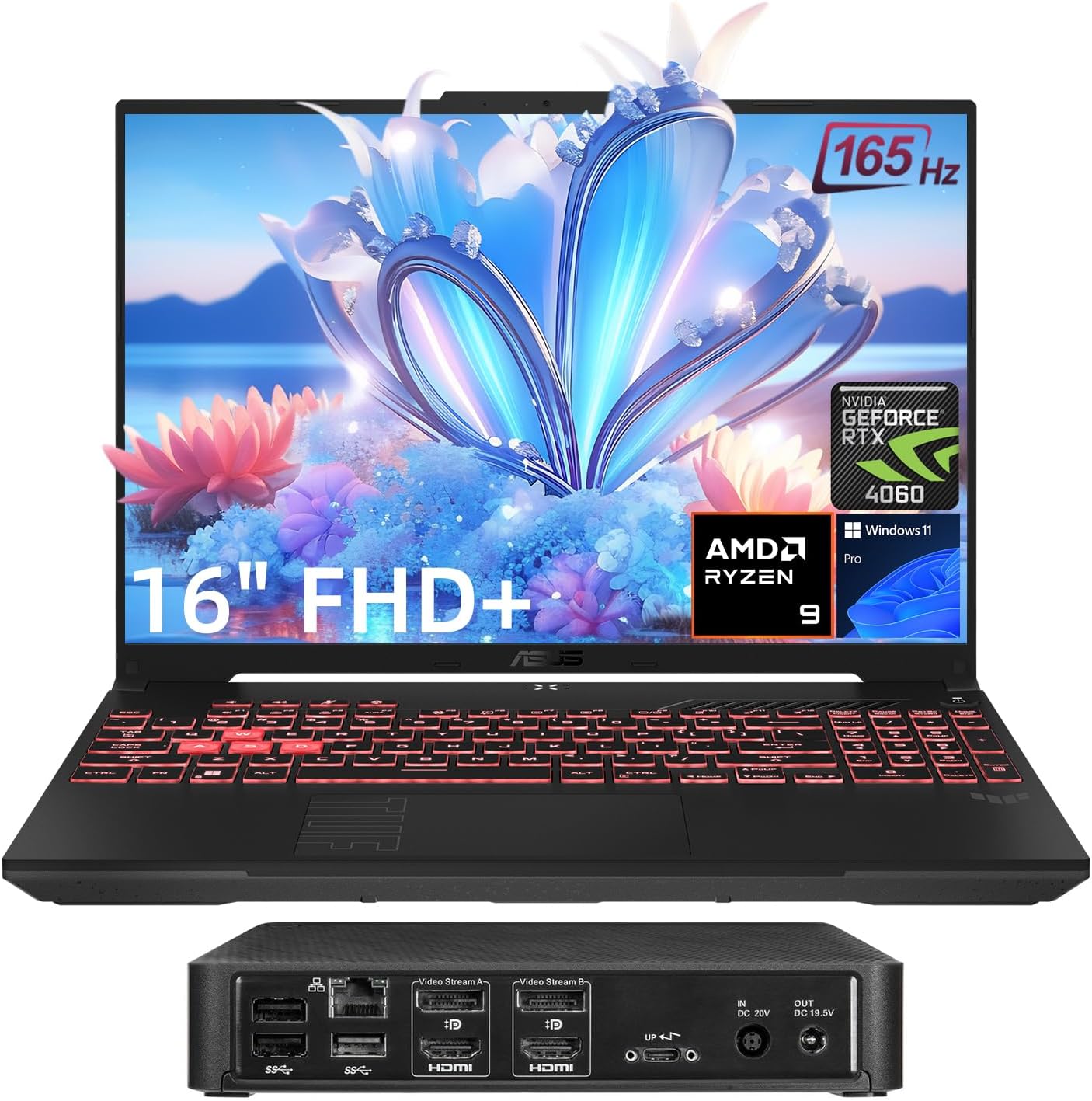 ASUS TUF Newest 16″ AMD Ryzen 9 RTX 4060 Ultimate Gaming Laptop, 16″ FHD+1920 x 1200 165Hz, NVIDIA RTX 4060, 64GB DDR5 RAM, 4TB SSD, Wi-Fi 6, RJ45, Windows 11 P, with Targus Universal Docking Station