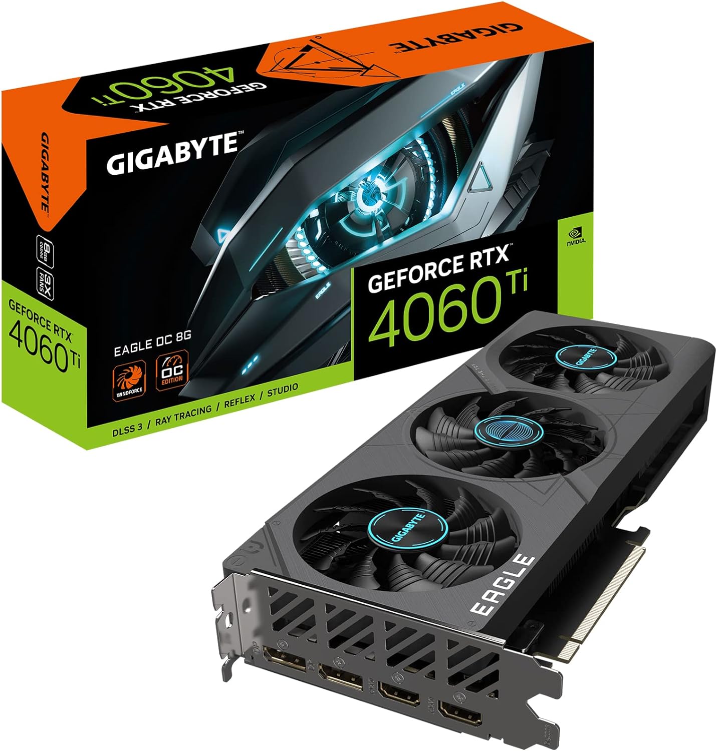 GIGABYTE GeForce RTX 4060 Ti Eagle OC 8G Graphics Card, 3X WINDFORCE Fans, 8GB 128-bit GDDR6, GV-N406TEAGLE OC-8GD Video Card