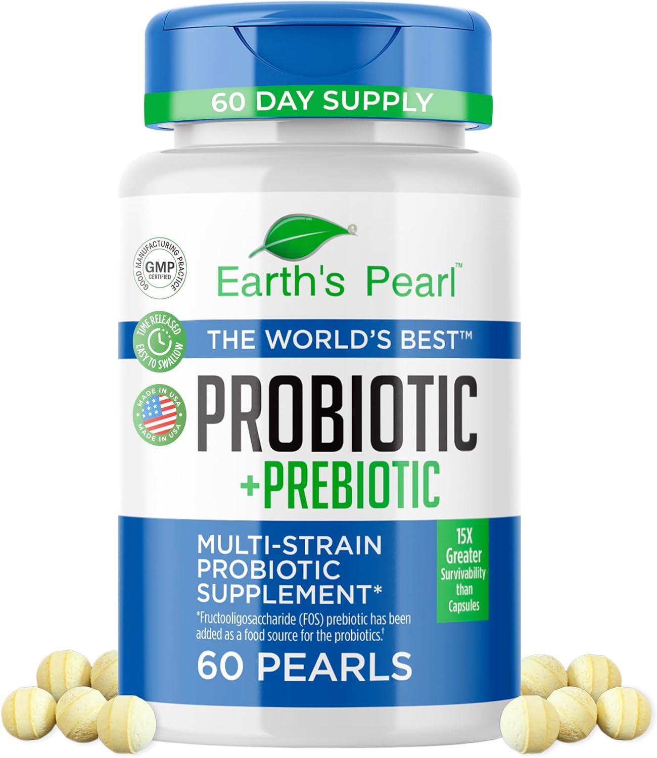 Earth’s Pearl Probiotic Pearls for Women and Men – Kids Probiotic with Prebiotic Fiber – Daily Probiotic for Women and Men – 60-Day Supply of Prebiotics and Probiotics for Women and Men Probiotic