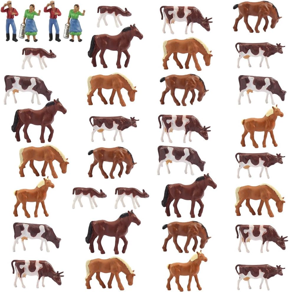 Farm Animals Figure Set,AN8706 36PCS 1:87 Well Painted Farm Animals Cows Horses Figures for HO Scale Model Train Scenery Layout Miniature Landscape New