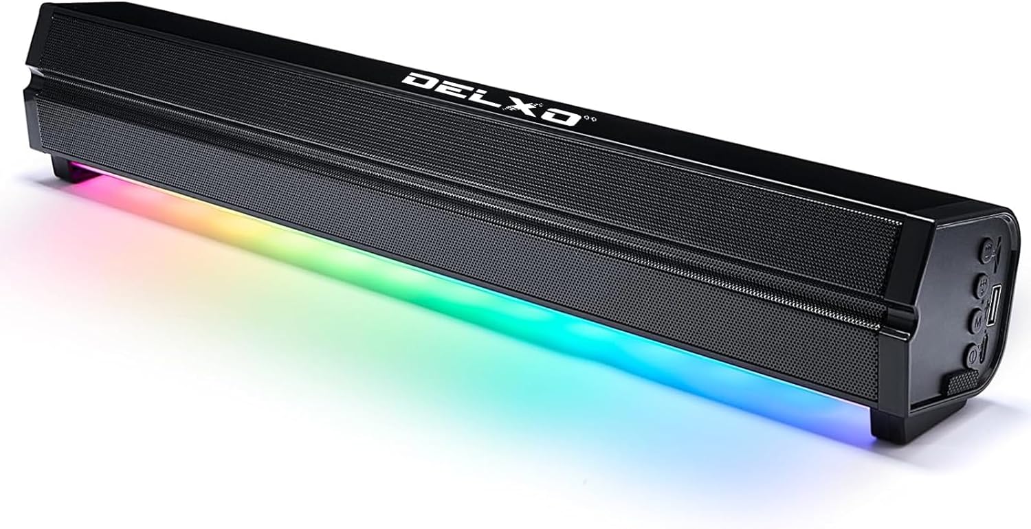 Delxo Sound Bar Bluetooth Speaker Wireless with Color Atmosphere Lights,Pro Loud Stereo Extra Bass Bluetooth Speaker,FM Radios Portable TWS Pairing Speaker for Home,Party,Outdoor,Shops,Office,Gifts