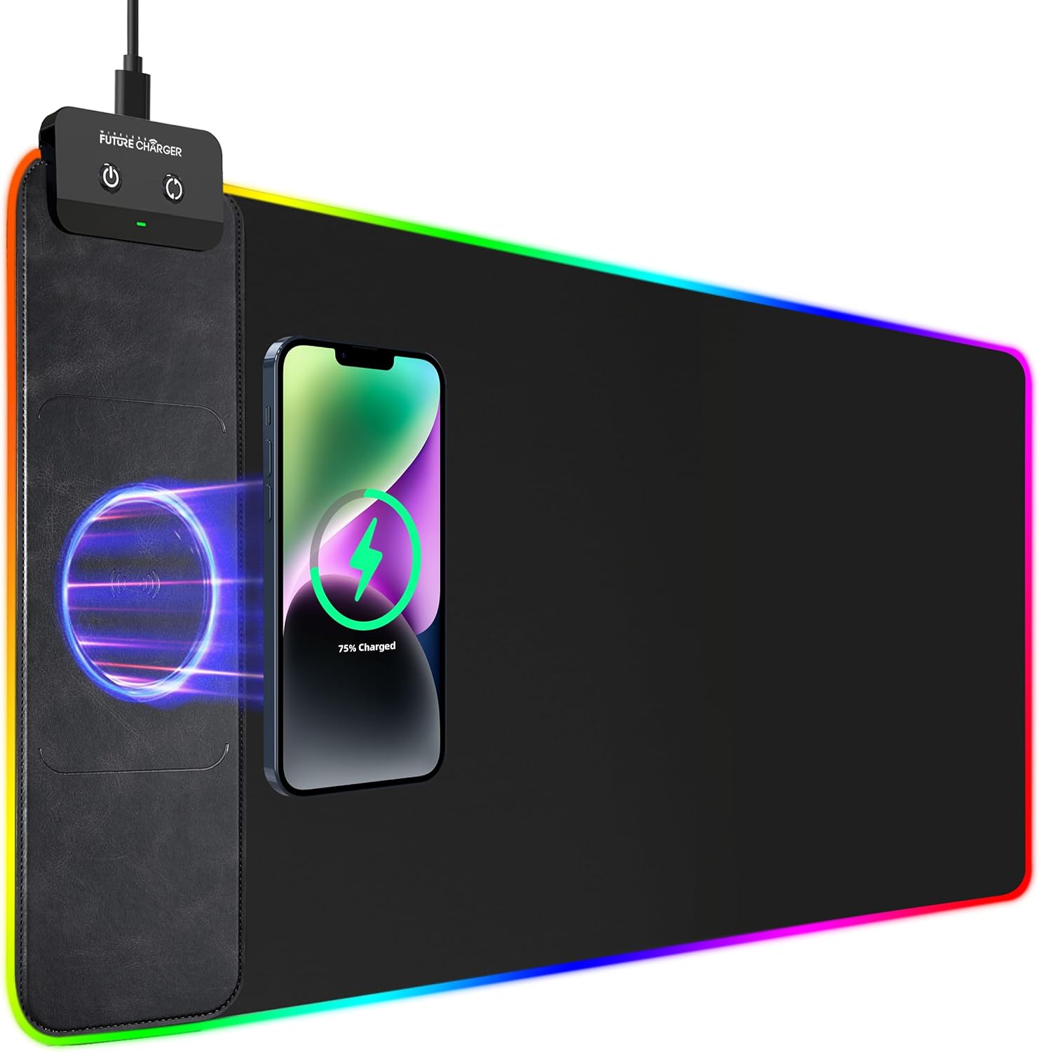 Wireless Charging Gaming Mouse Pad – 10W RGB Mouse Pad, 31.5″x15.7″ Extended XX-Large Desk Mat for Laptop/PC/Keyboard, 9 Light Modes, Non-Slip Rubber Base, Waterproof, Black