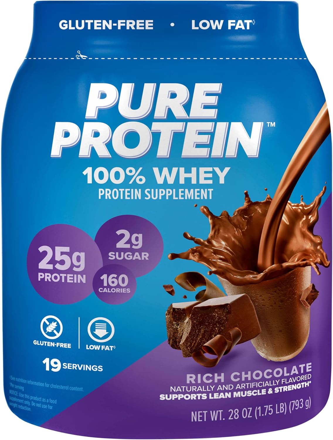 Pure Protein 100% Whey Protein Powder, Rich Chocolate, 25 g Protein, 1.75 lb (Packaging May Vary)