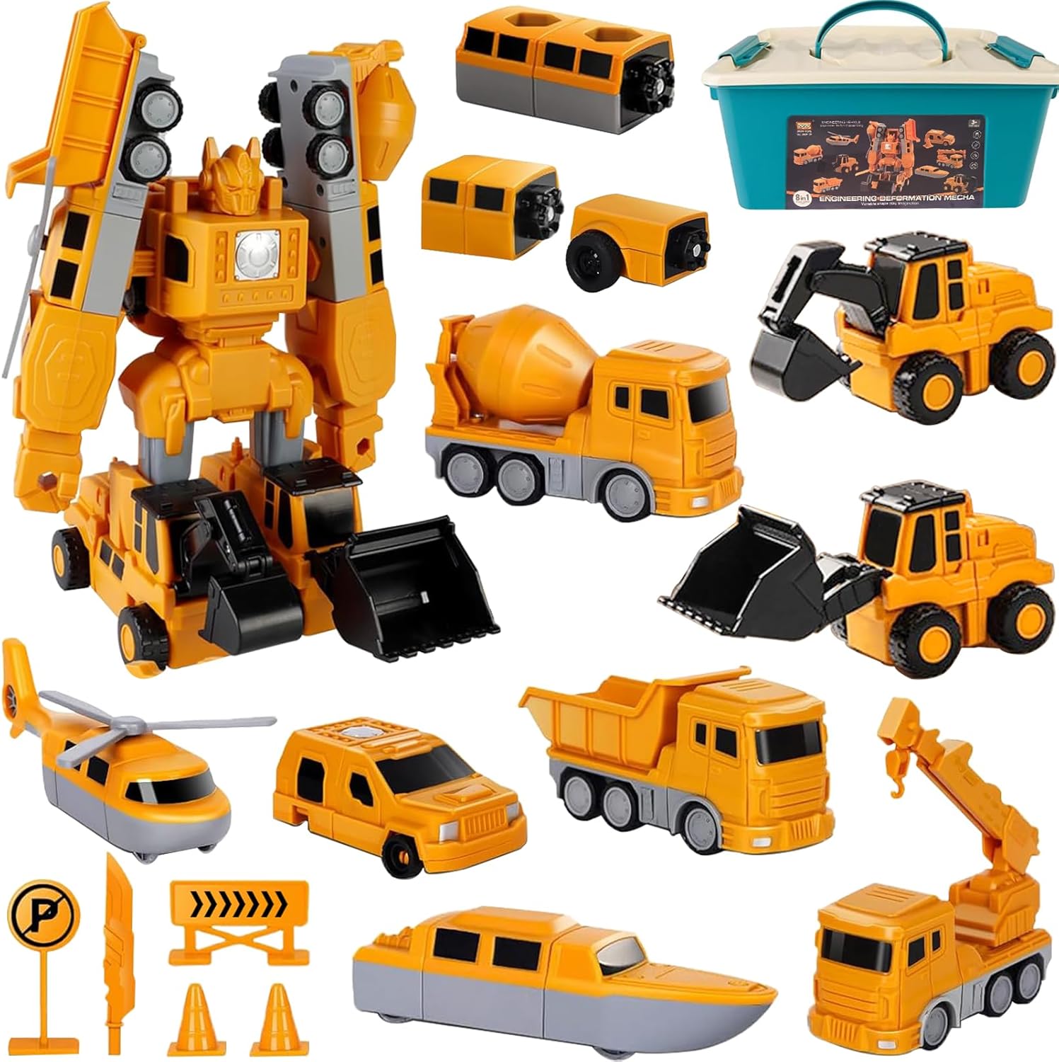 Magnetic Transform Engineering Car Assembled Toys, Construction Vehicles with Storage Box, 7 in 1 Robot Toys Set, Magnetic Blocks for Kids Age 3-8 Year Old Boy Gift, Outdoor Toddler Activities Toys