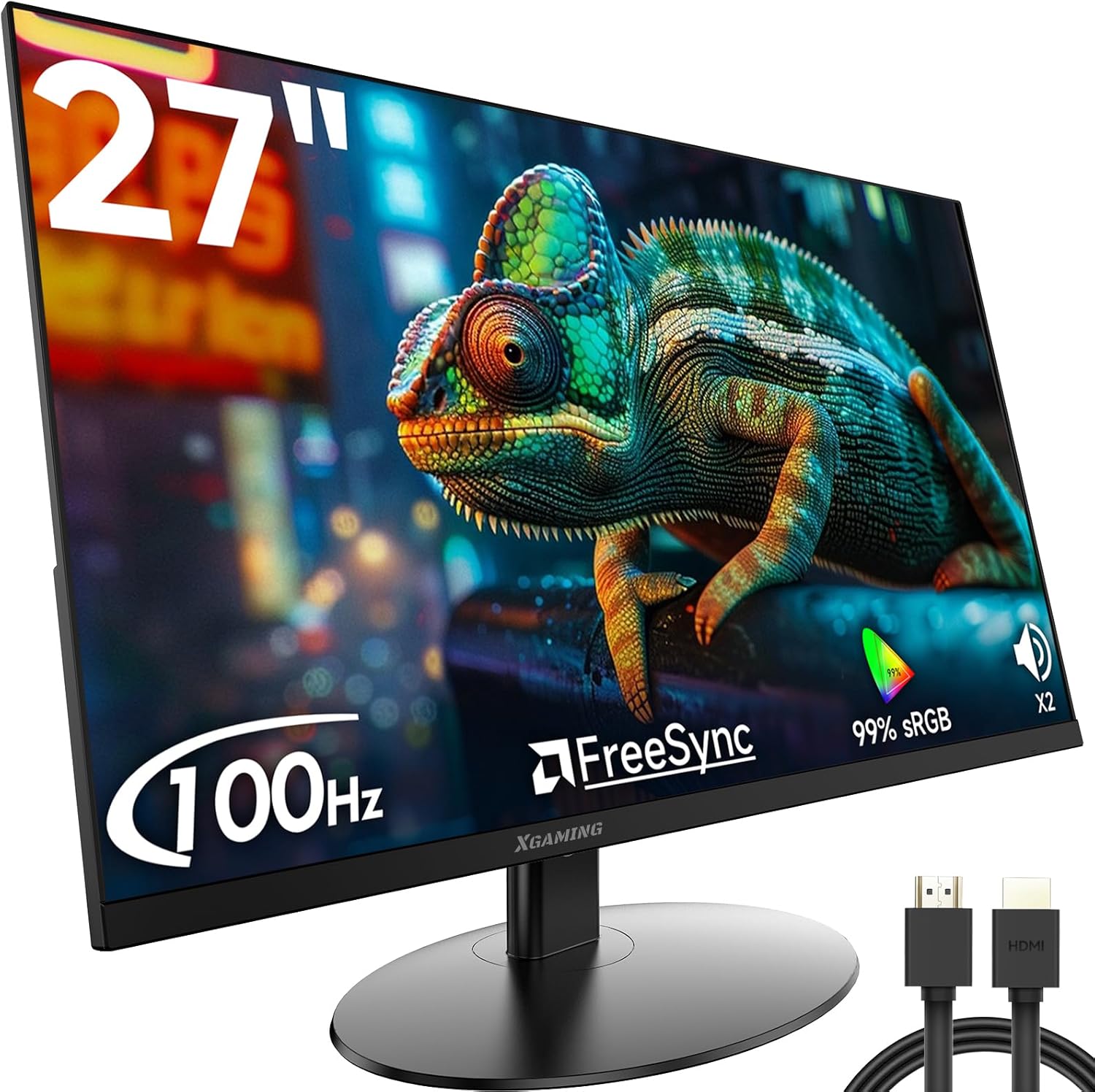 memzuoix 27 Inch Ultra-Thin Monitor with 3-Side Frameless Panel, 1080P 100Hz 1ms MPRT Gaming Monitor with Audio Output, Speakers, 99% sRGB, Eye Care, HDMI, VGA, VESA and Tilt