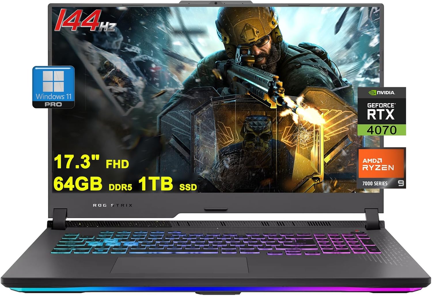 ASUS ROG Strix G17 Gaming Laptop | 17.3″ FHD 144Hz (G-Sync) | AMD 12-core Ryzen 9 7845HX (>i9-12900H) | 64GB DDR5 1TB SSD | GeForce RTX 4070 | USB-C RGB Backlit Fast Charging Win11Pro w/DLCA Accessory