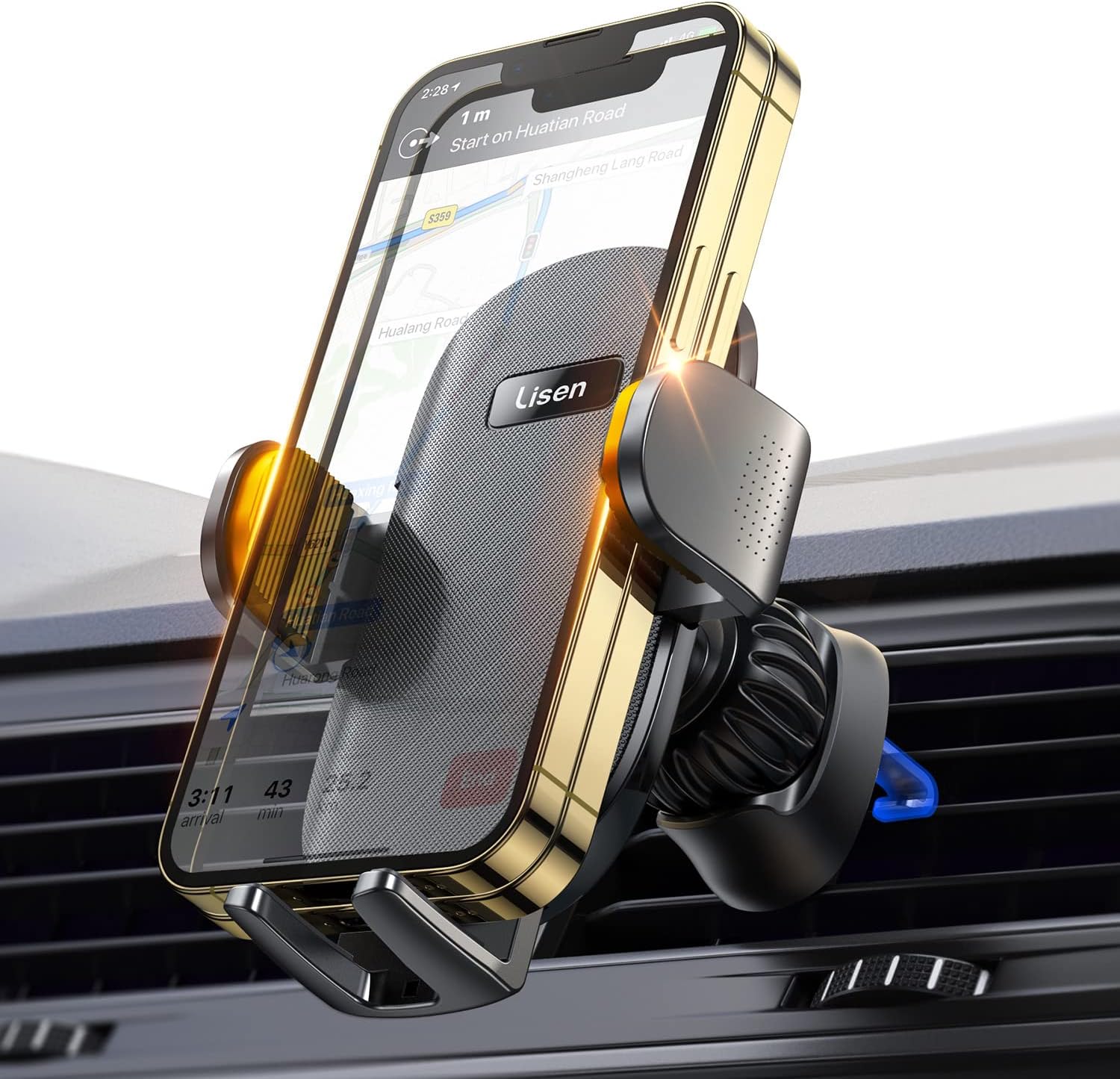 LISEN Phone Mount for Car [Ultla Stable] Phone Holder for Car Vent[Never Blocking] Steel Hook Clip Car Phone Holder Mount for iPhone 15 14 13 Pro Samsung Galaxy S223/S22/S21 All Phones