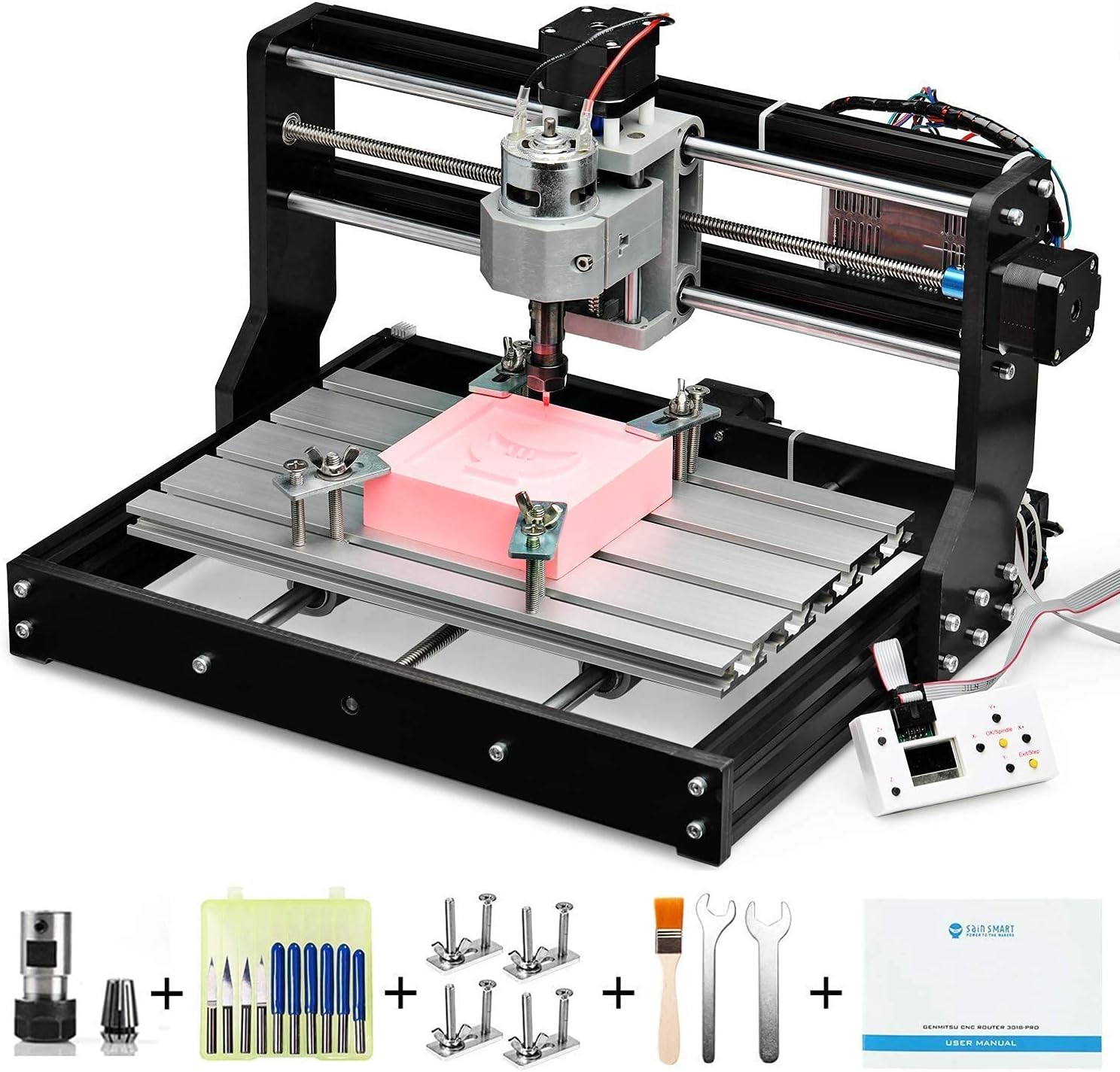 Genmitsu CNC 3018-PRO Router Kit Milling Engraving Machine + GS-775M 20000RPM 775 CNC Spindle Motor with ER11 Collet Set