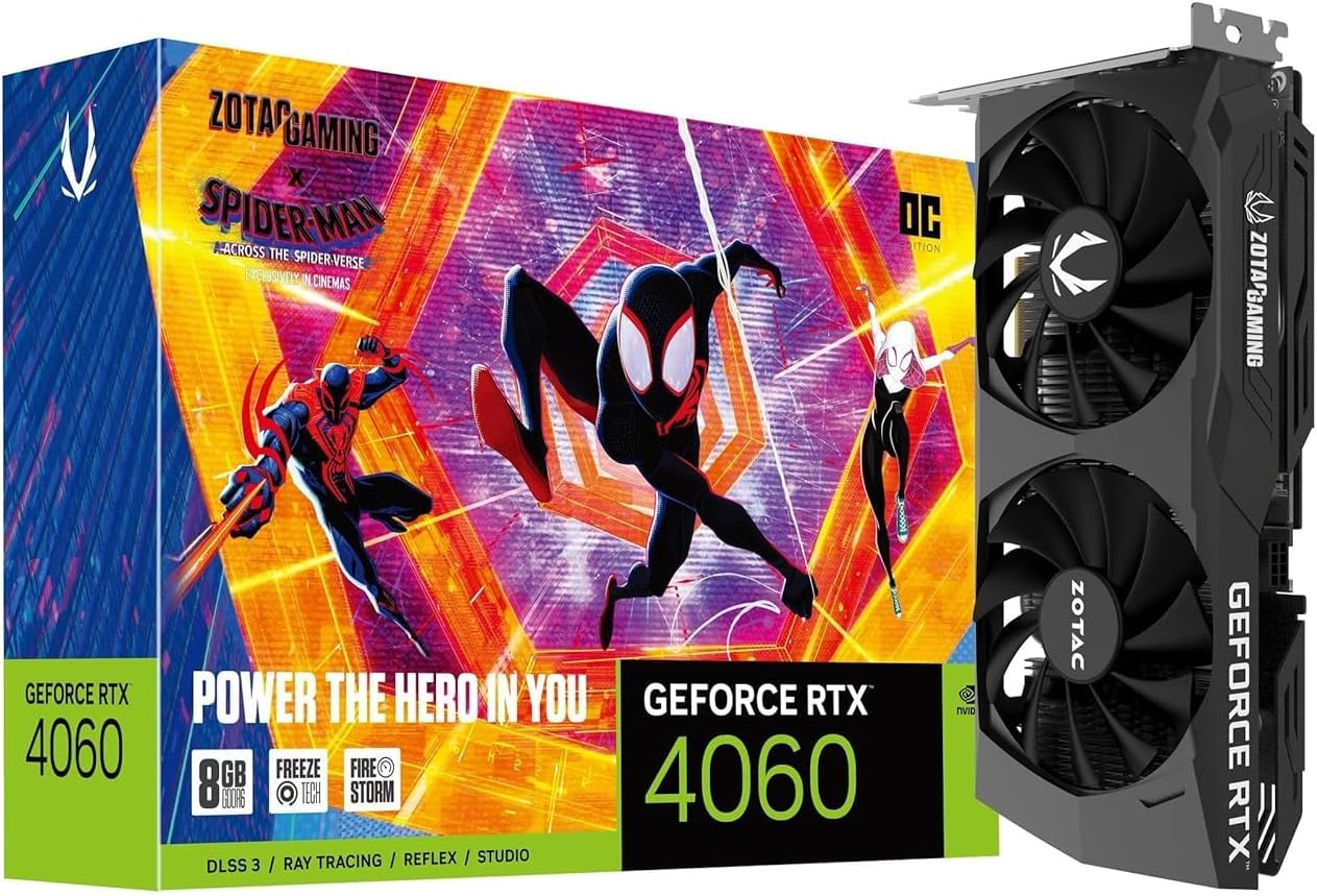 Zotac Gaming GeForce RTX 4060 8GB OC Spider-Man: Across The Spider-Verse Inspired Graphics Card Bundle, ZT-D40600P-10SMP