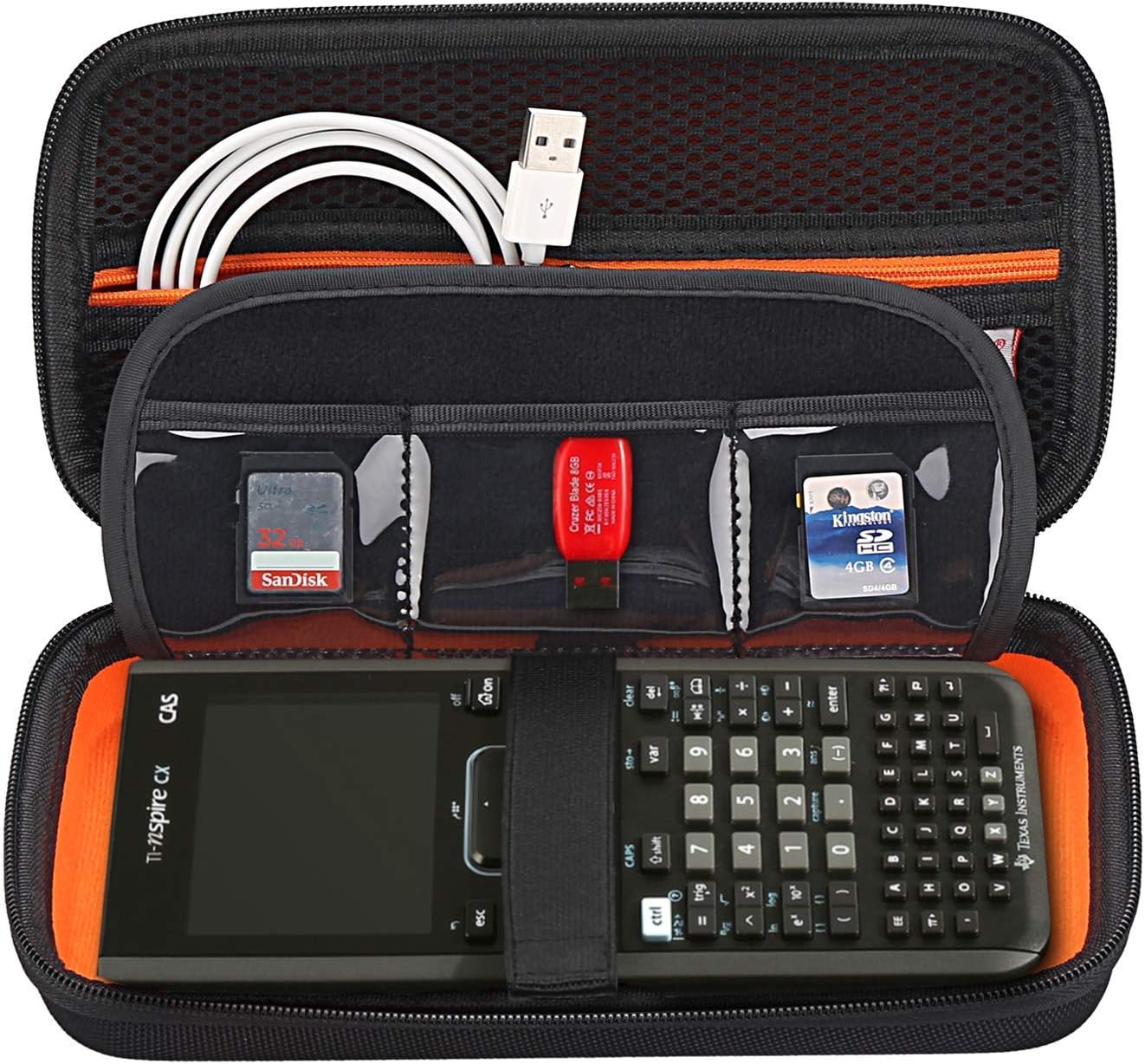 BOVKE Graphing Calculator Carrying Case Replacement for Texas Instruments TI-Nspire CX CAS/CX II CAS Color Graphing Calculator and More – Extra Mesh Pocket for USB Cables and Other Accessories, Black