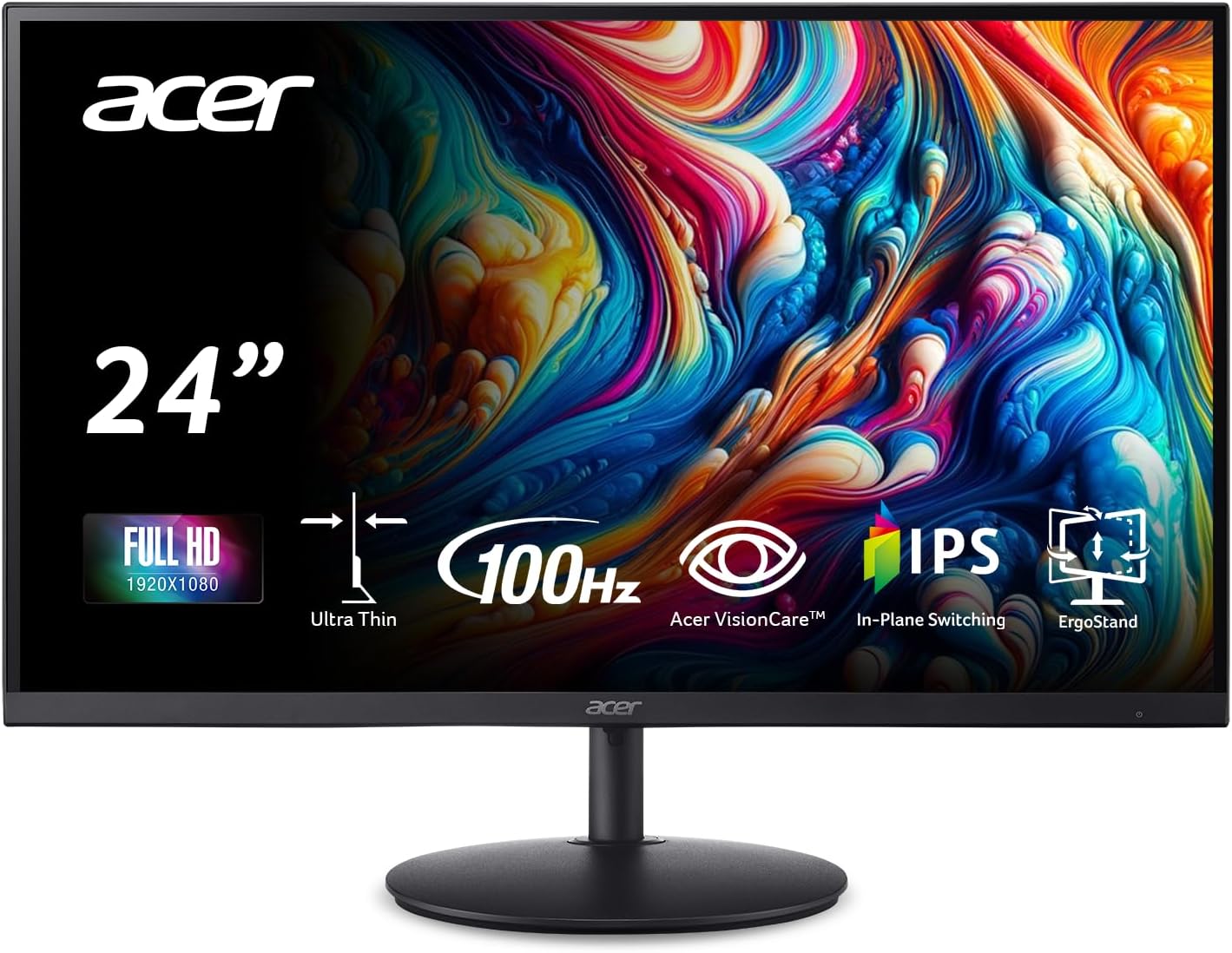 Acer SH242Y Ebmihx 23.8″ FHD 1920×1080 Home Office Ultra-Thin IPS Computer Monitor AMD FreeSync 100Hz Zero Frame Height/Swivel/Tilt Adjustable Stand Built-in Speakers HDMI 1.4 & VGA Port