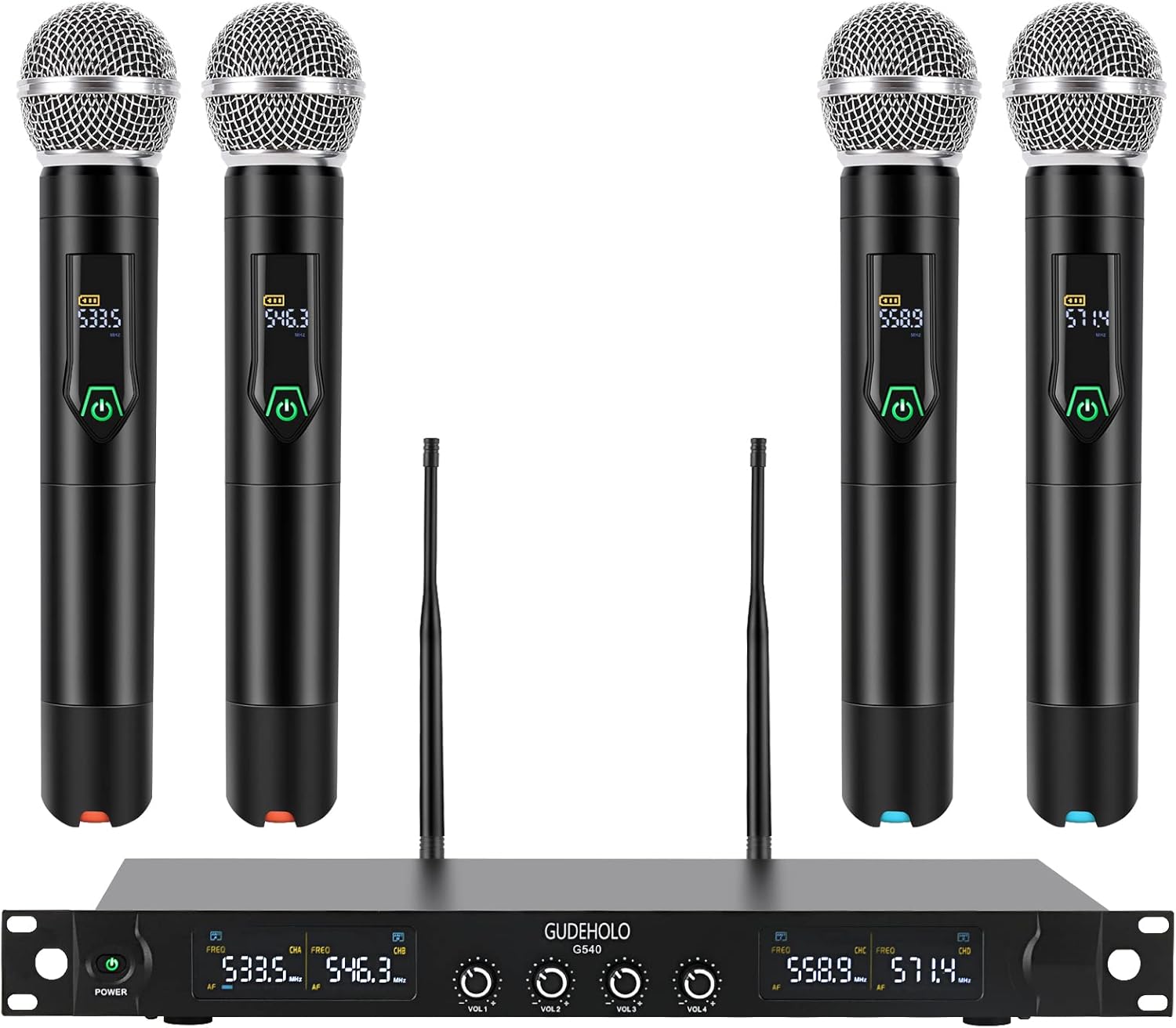 4-Channel Wireless Microphone System, Quad UHF Metal Cordless Mic, 4×25 Channels, Professional Cordless Mic System for Church, DJ, Karaoke,Wedding, Home KTV Set