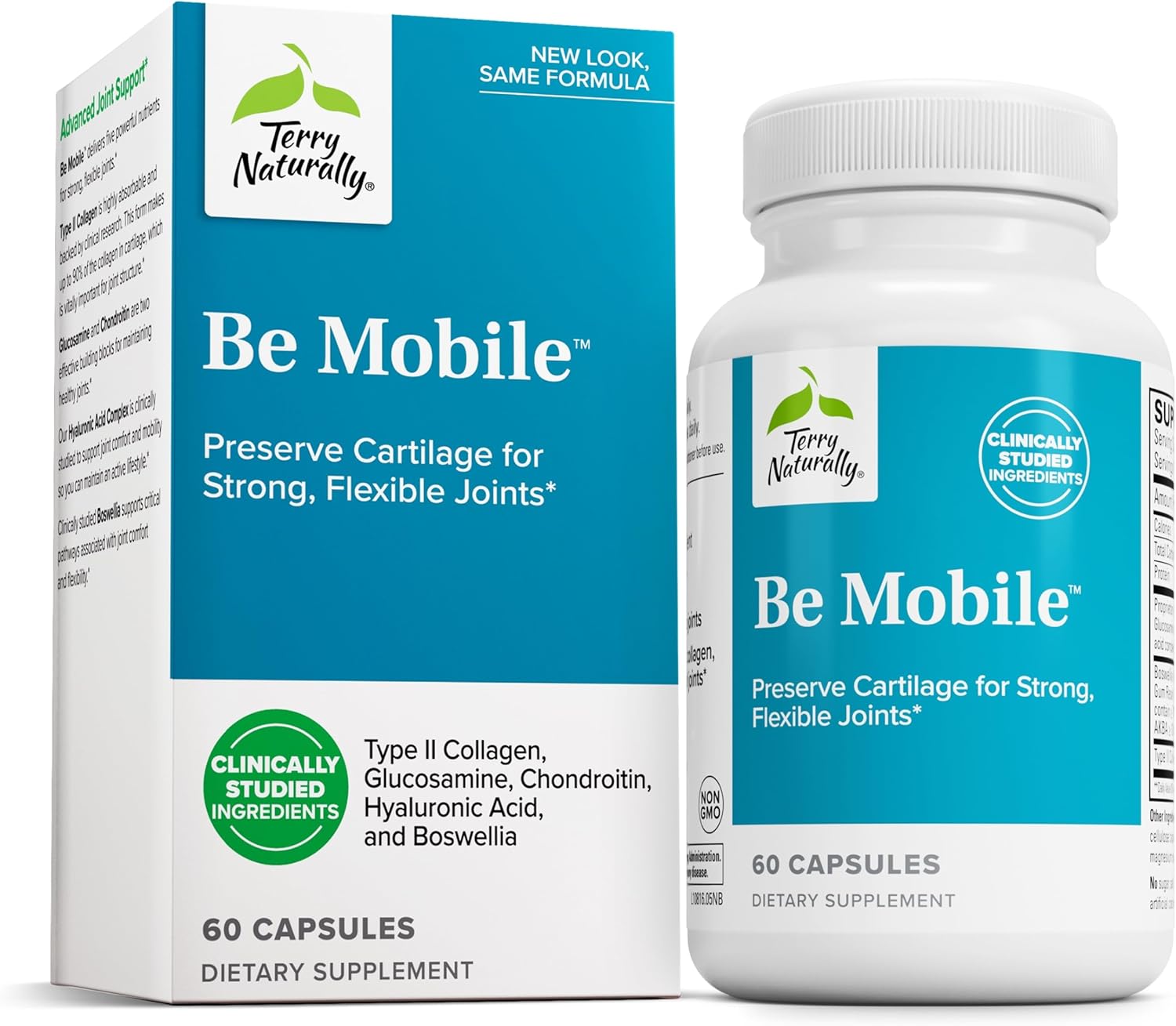 Terry Naturally Be Mobile – 60 Capsules – Joint Support Supplement – with Type II Collagen, Glucosamine, Chondroitin, Hyaluronic Acid & Boswellia – Non-GMO, Gluten Free – 20 Servings