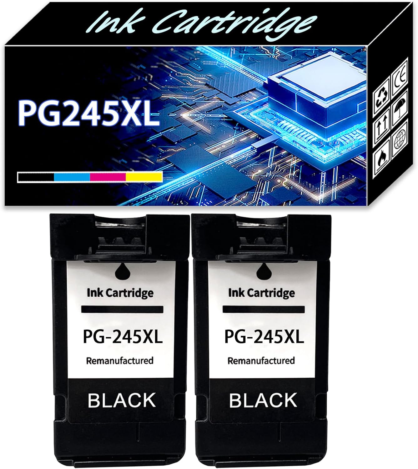 PG245XL Black Ink Cartridges Replacement Compatible for Canon PG-245 CL-246,Suit for TS3120 IP2820 IP2850 MG2920 MG2420 MG2450 MG2922 MG2520 MG2522 Printer 2-Pack