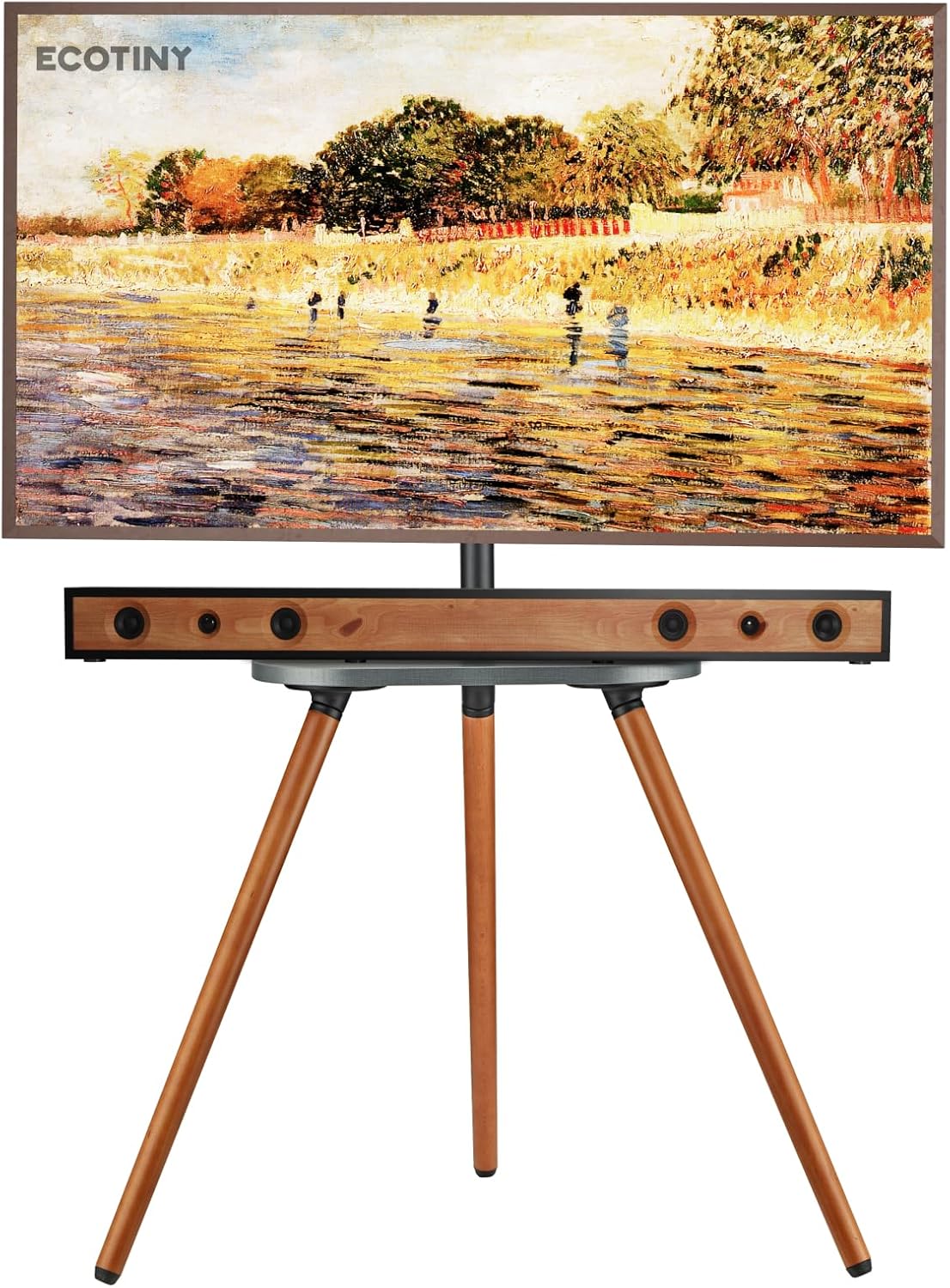 Tripod Easel TV Stand for 40 to 65 Inch LCD LED OLED Screen, Height Adjustable and Swievel TV Stand, Portable Corner TV Floor Stand with Wooden Tray, VESA 400x400mm, Minimalist Black Walnut