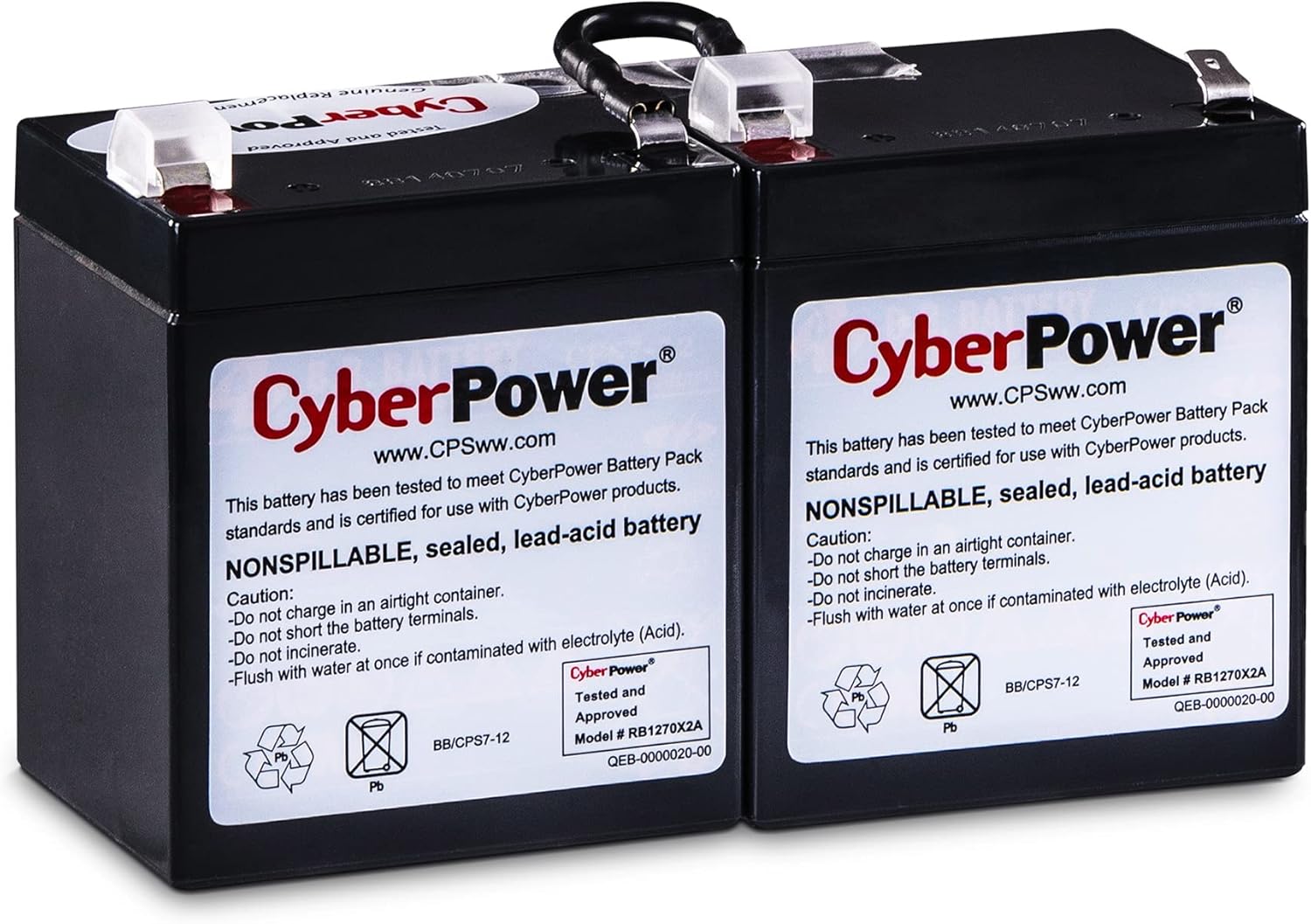 CyberPower RB1270X2A UPS Replacement Battery Cartridge, Maintenance-Free, User Installable, 12V/7Ah,Black, 2.75 x 7.08 x 4.17 inches