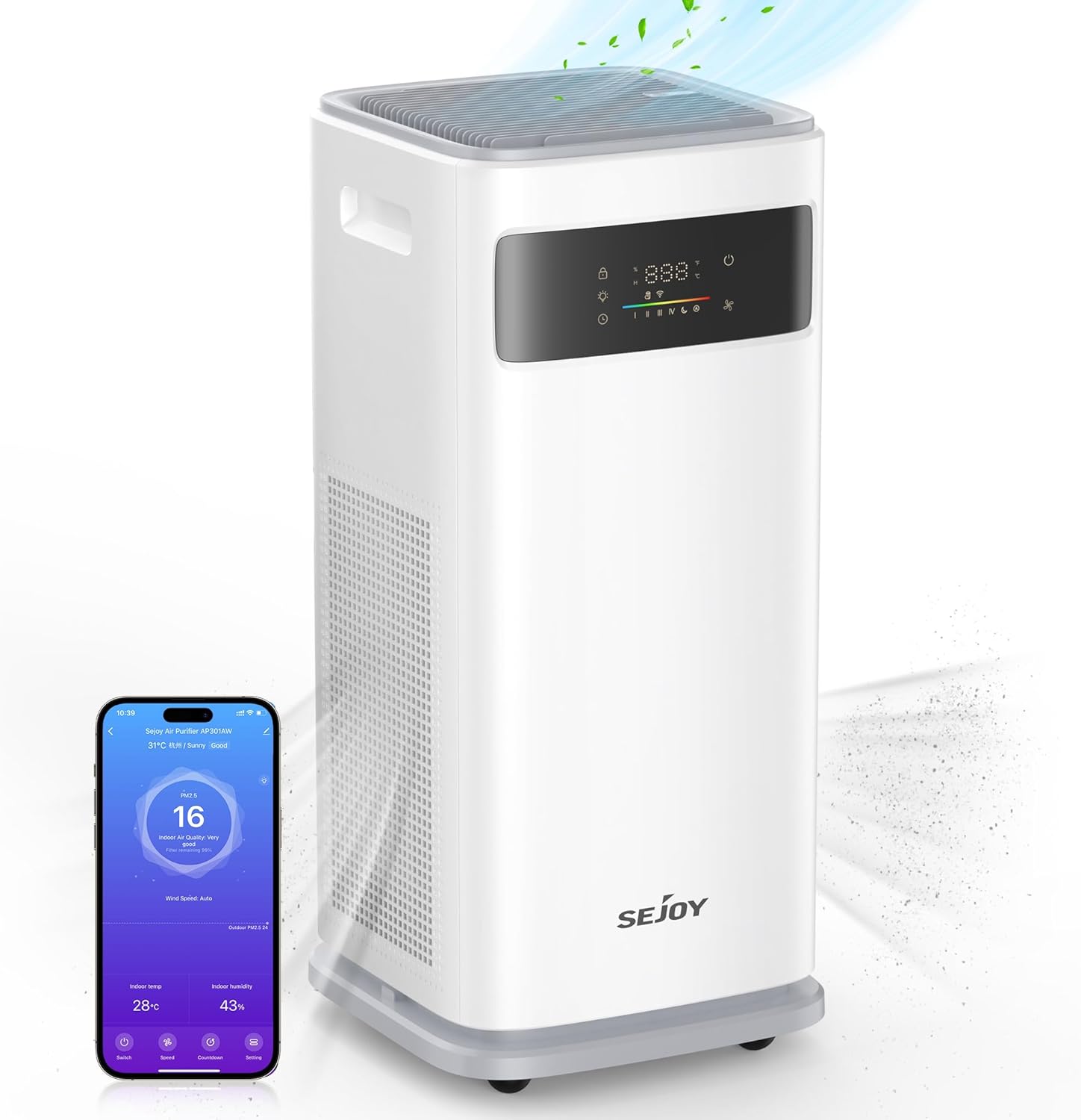 Sejoy Large Air Purifiers for Home Up To 2700 ft², with Smart App Control, H13 True HEPA Air Filter, Aromatherapy, Quiet Air Cleaner for Allergies,Smoke, Wildfires,Odors,Pollen, AP301AW, White