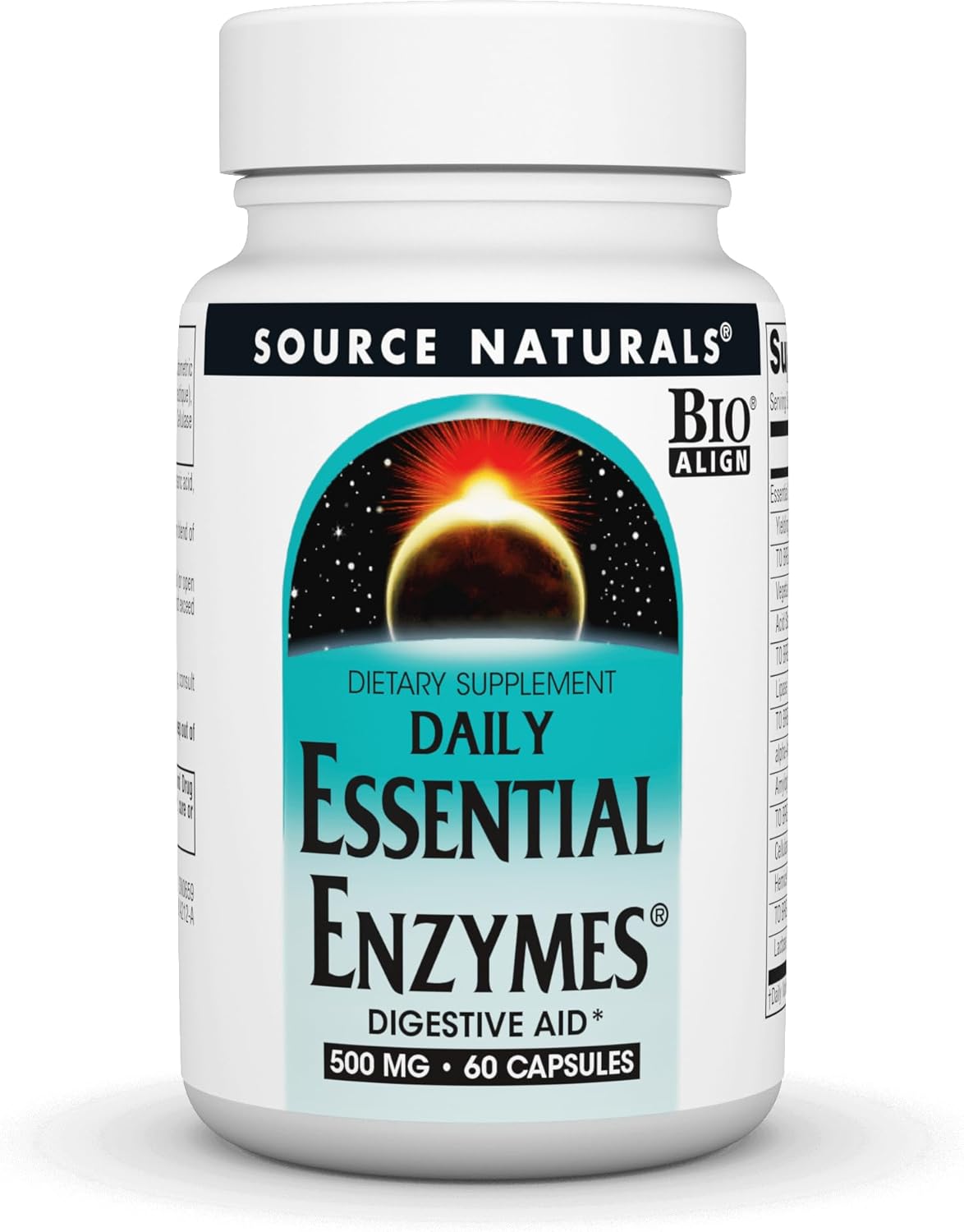 Source Naturals Essential Enzymes 500mg Bio-Aligned Multiple Enzyme Supplement Herbal Defense for Digestion, Gas, Constipation & Bloating Relief – Supports A Strong Immune System – 60 Capsules