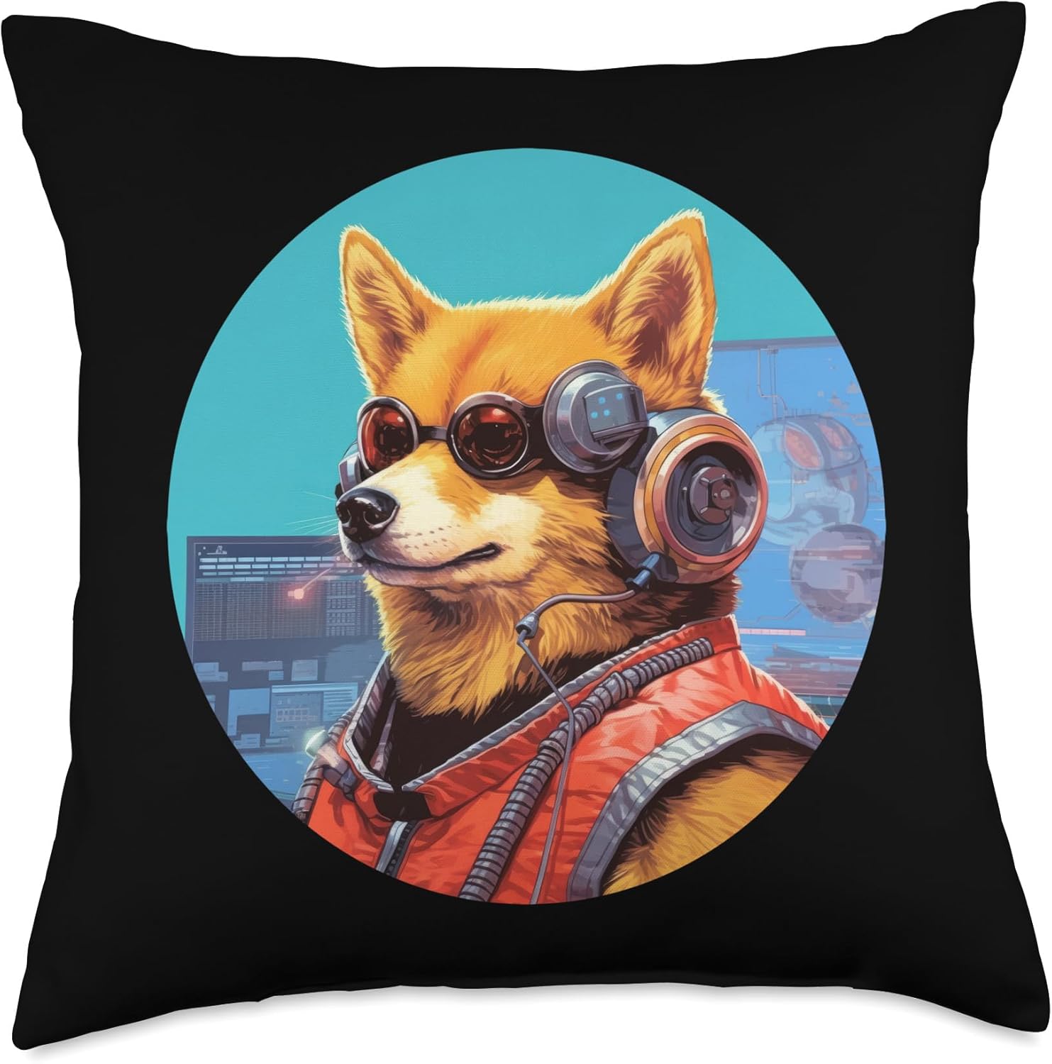 Futuristic Shiba Inu Dog With an Augmented Reality Headset Throw Pillow