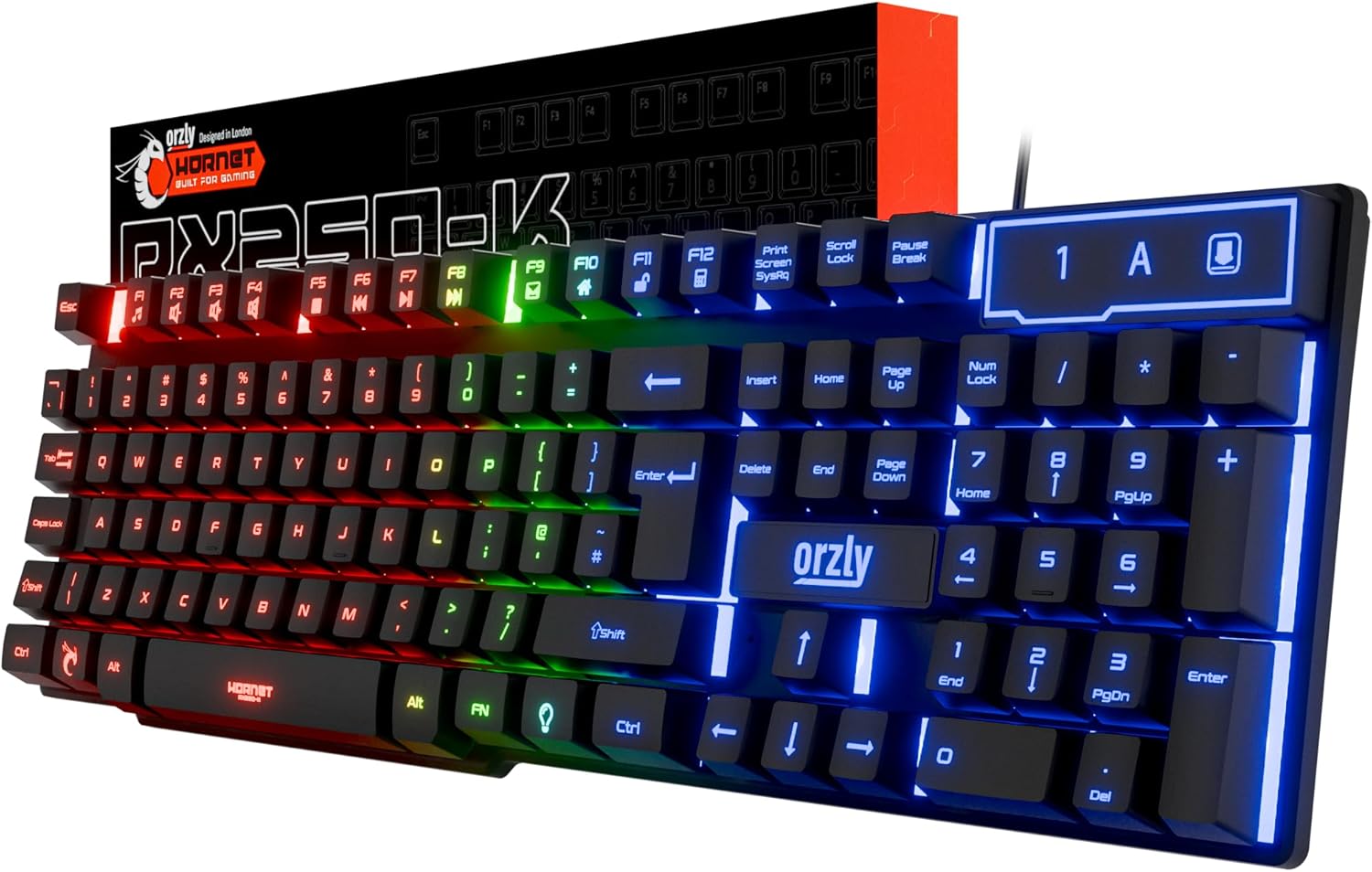 Orzly Gaming Keyboard RGB USB Wired Rainbow Keyboards Designed for PC Gamers, PS4, PS5, Laptop, Xbox, Nintendo Switch, RX-250 Hornet Edition (Black) Brand