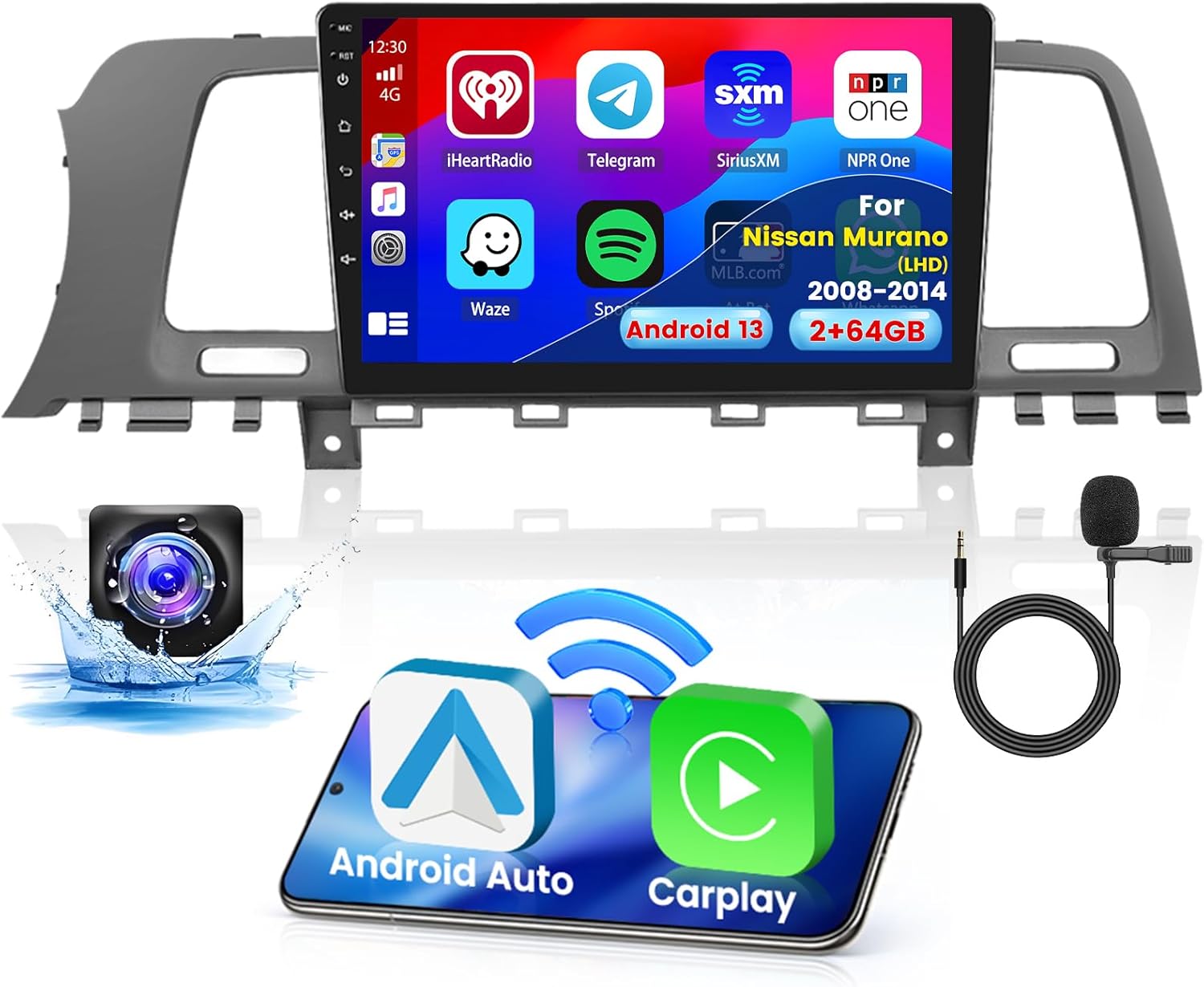 2+64G Android 13 CarPlay Car Stereo Radio for Nissan Murano (LHD) 2008-2014, 9” HD Touch Screen Compatible with Android Auto, AHD Backup Camera, Mirror Link, GPS, WiFi, FM RDS