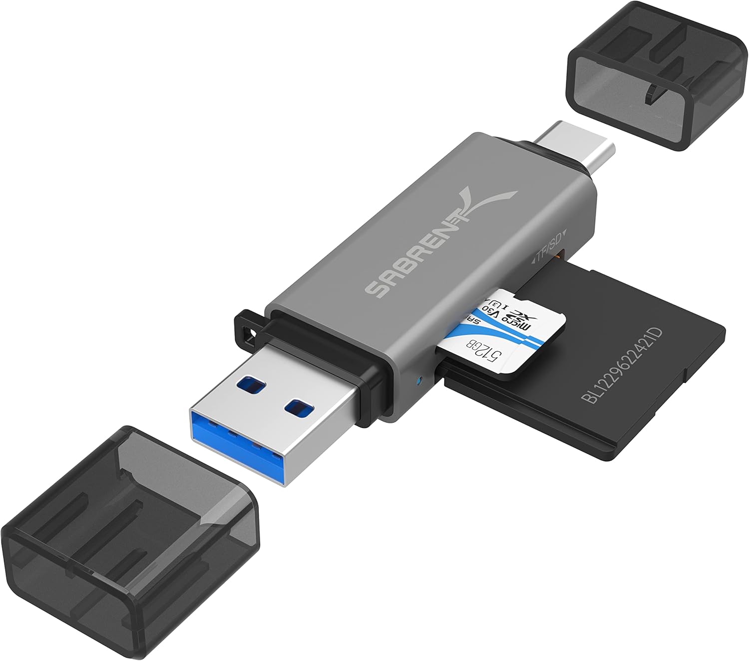 SABRENT USB 3.0 and USB Type-C OTG Card Reader Supports SD, SDHC, SDXC, MMC/MicroSD, T-Flash (CR-BCA2)