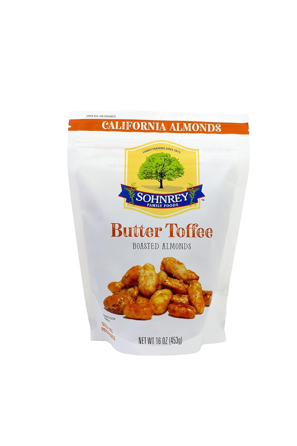 Butter Toffee Almonds Fresh Gourmet Sweet and Salty Crunch Resealable Bag from Sohnrey Family Foods (1 lb)