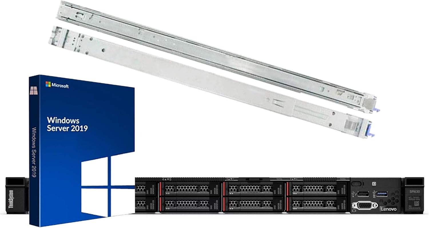 Lenovo ThinkSystem SR630 Rack Server Bundle with Rail Kit, Windows Server 2019, 2 x Intel Xeon Silver 4110 8-Core 2.10GHz, 64GB DDR4, 4TB SSD, RAID