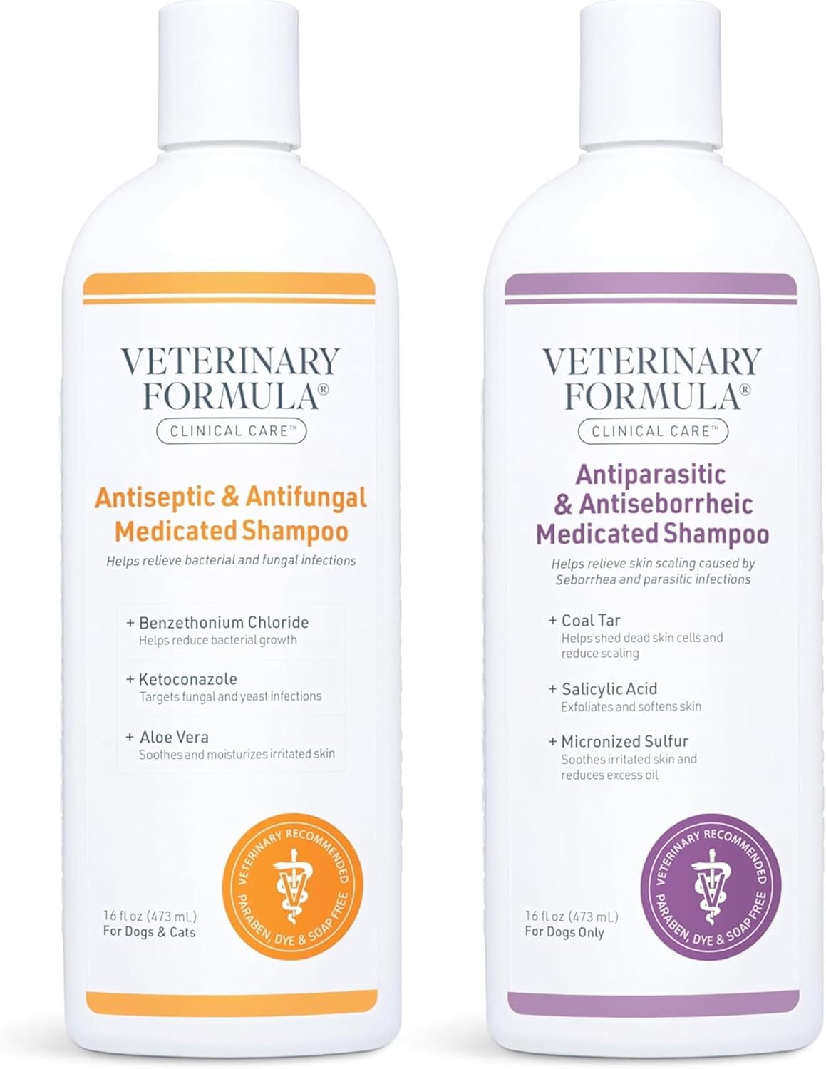 Veterinary Formula Clinical Care Antiparasitic & Antiseborrheic Medicated Dog Shampoo & Clinical Care Antiseptic and Antifungal Medicated Shampoo for Dogs & Cats