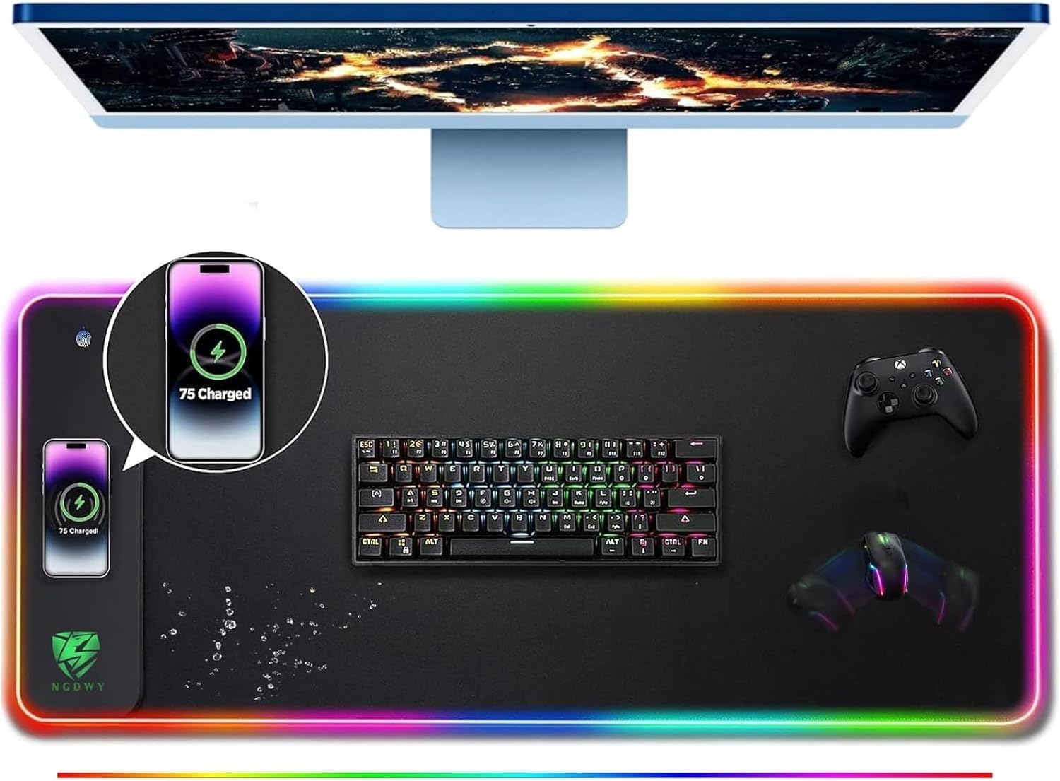 Wireless Charging RGB Gaming Mouse Pad 15W -800x300x4MM-Fast Charging, Ultra-Smooth Surface, Non-Slip Base, 13 Light Modes – Ultimate RGB Mouse Pad for Gamers – Large Mouse Pad Gaming Mat