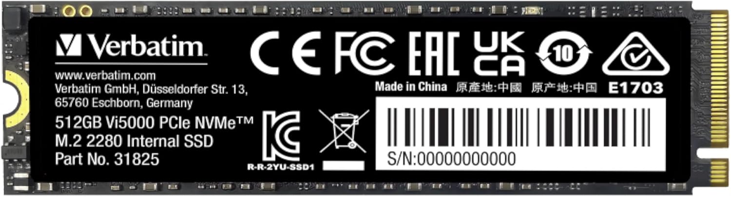 Verbatim 512GB SSD Vi5000 Internal Solid State Hard Drive PCIe NVMe M.2 2280