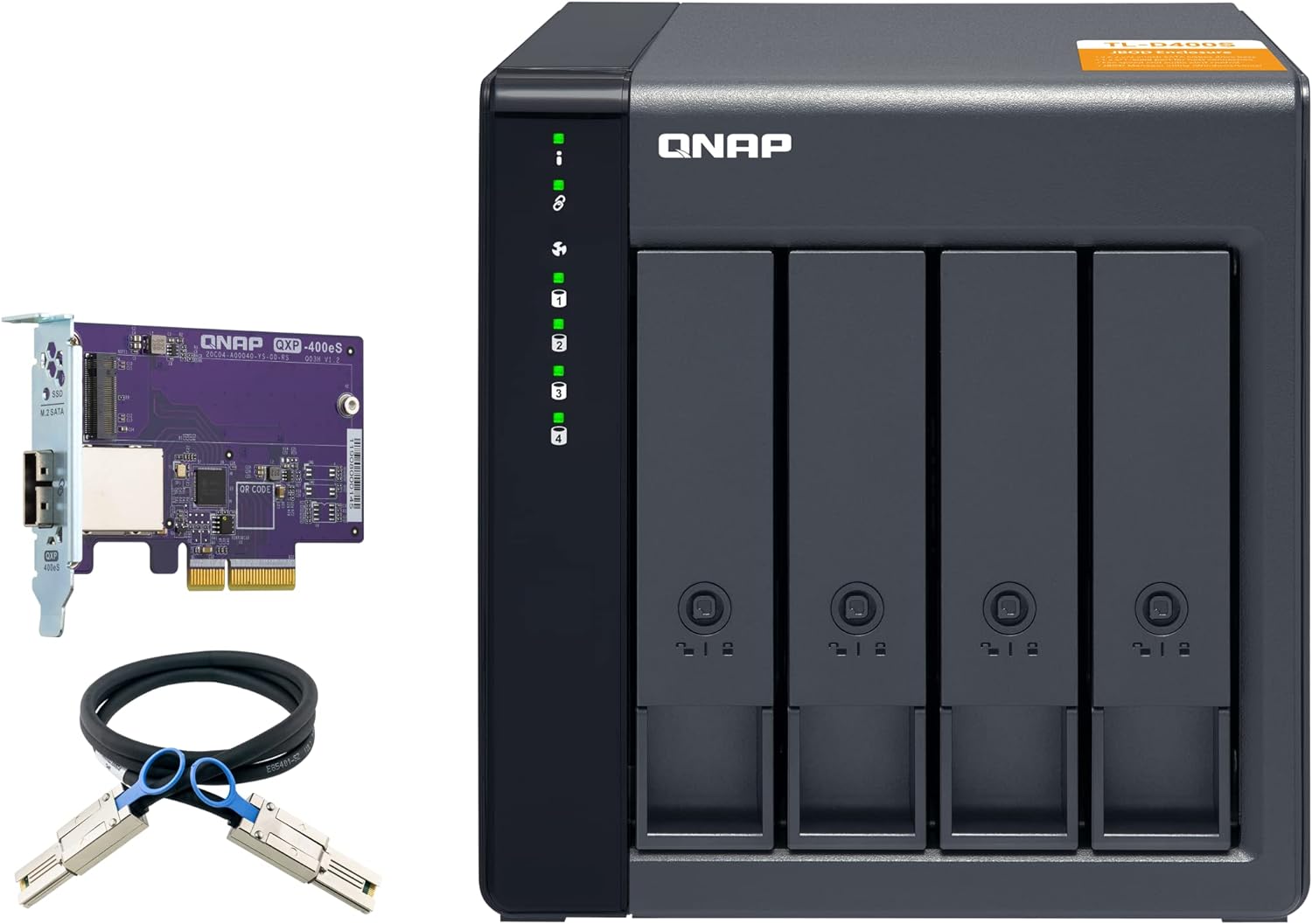 QNAP TL-D400S 4 Bay SATA 6Gbps JBOD Storage Enclosure. PCIe SATA Expansion Card (QXP-400eS-A1164) Included