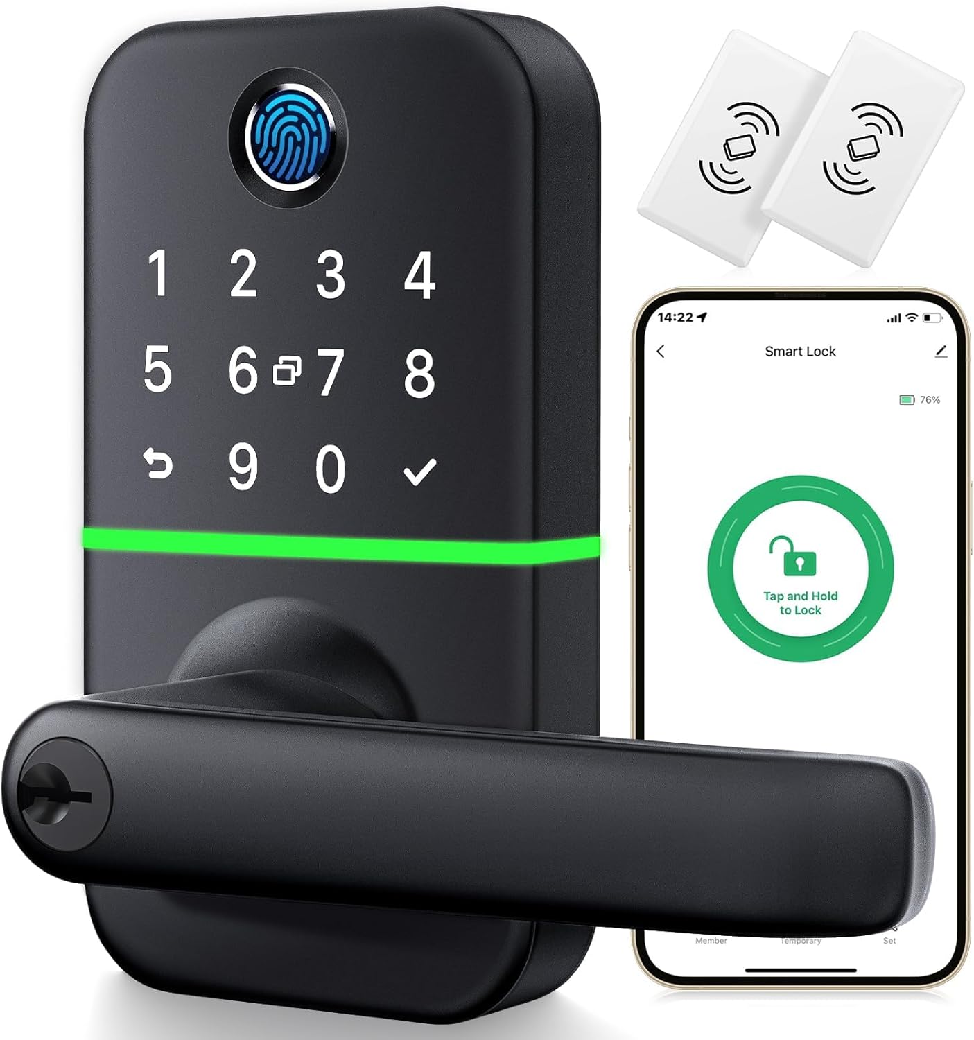 Keypad Smart Door Lock with Handle: Kucacci Keyless Entry Door Lock – Digtal Door Lock with Keypad Code – Fingerprint Door Lever Lock Deadbolt Alternative – Electronic Smart Lock for Front Door